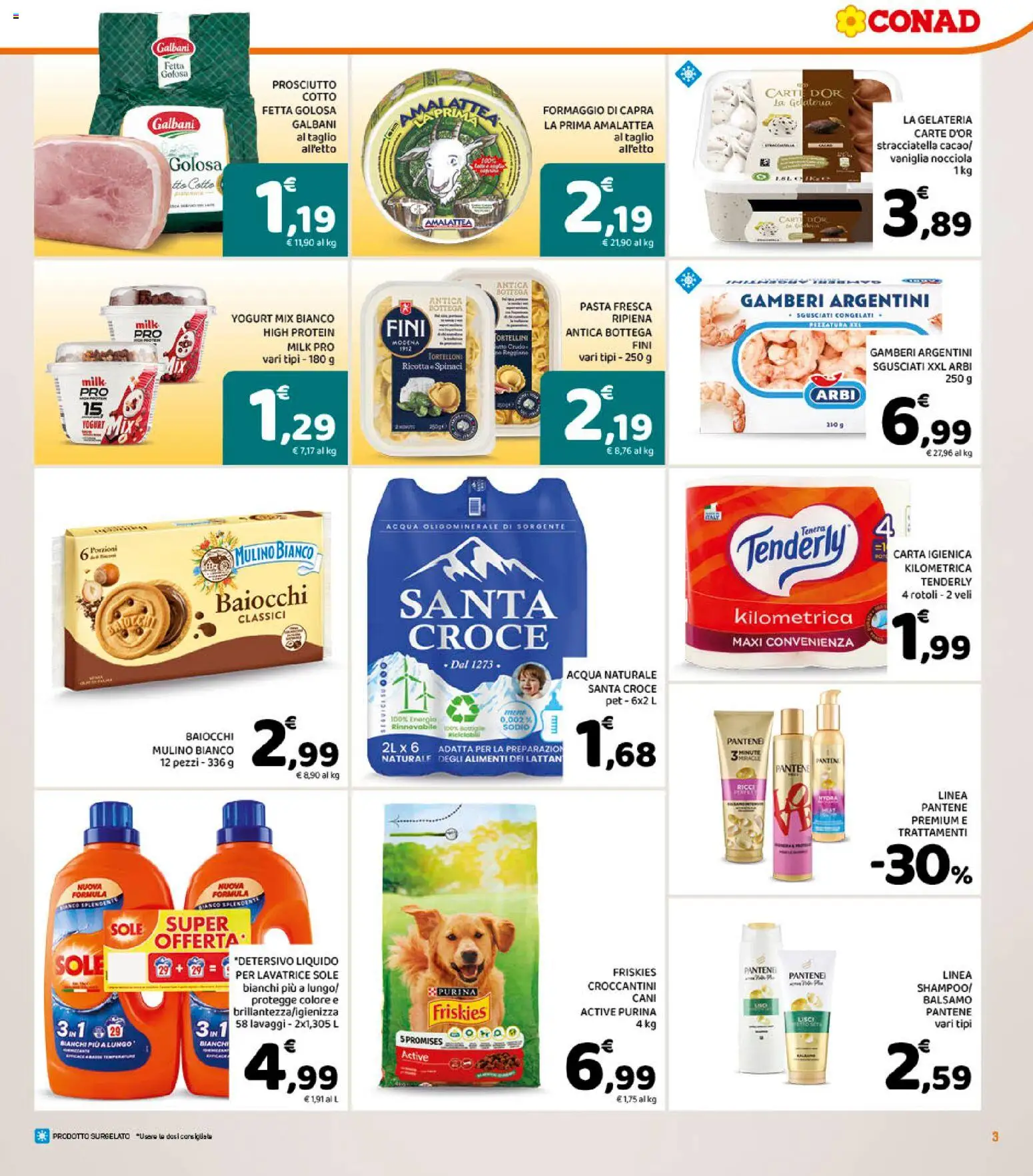Volantino Conad del 08/07/2026 | Pagina: 3 | Prodotti: Gamberi, Acqua, Pasta, Acqua naturale