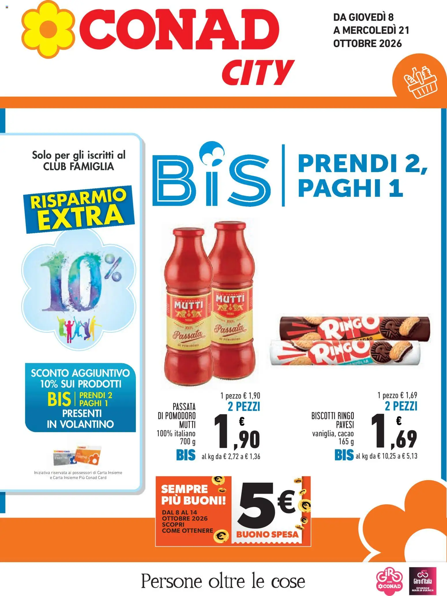Volantino Conad del 08/10/2026 | Pagina: 1 | Prodotti: Biscotti, Pomodoro, Passata di pomodoro, Mutti passata
