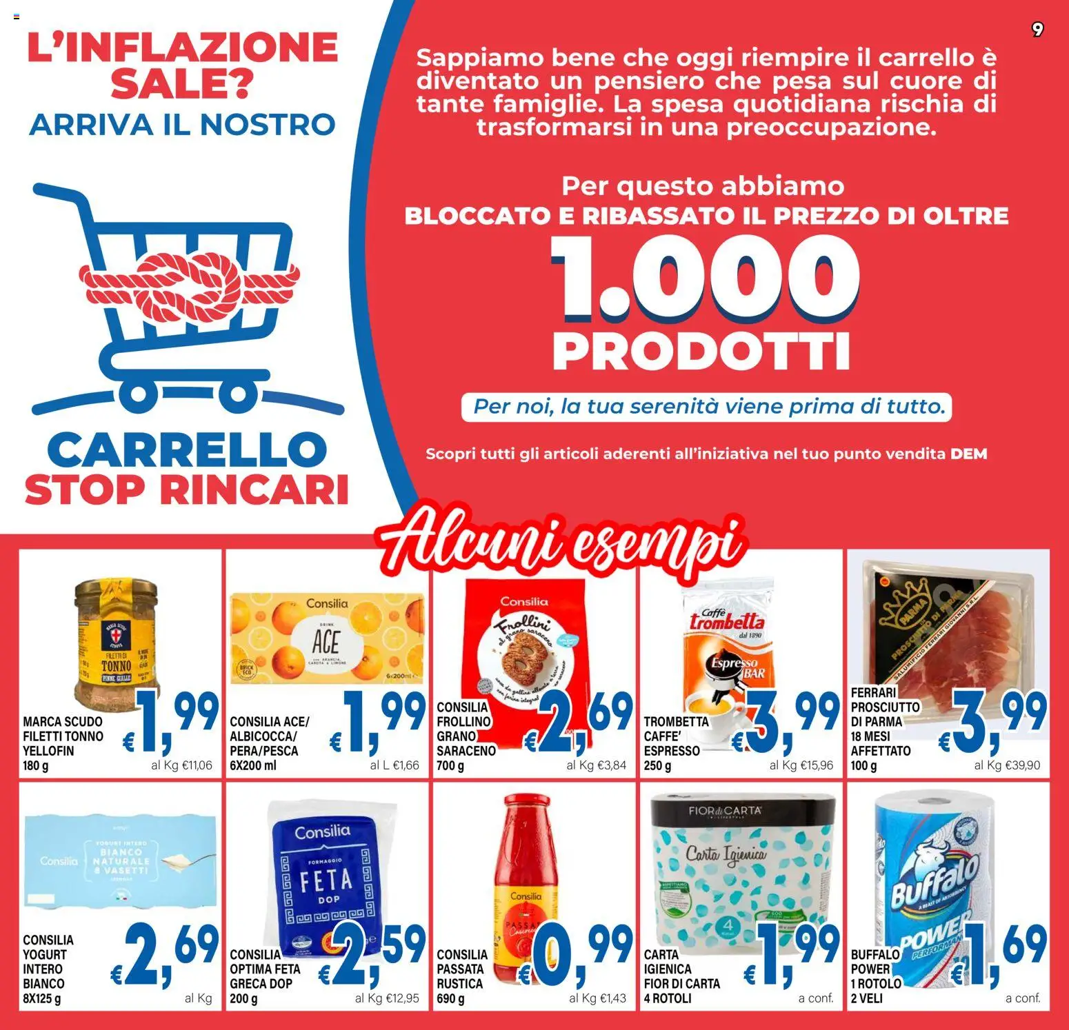 Volantino DEM del 02/09/2026 | Pagina: 9 | Prodotti: Caffè, Sale, Prosciutto, Feta