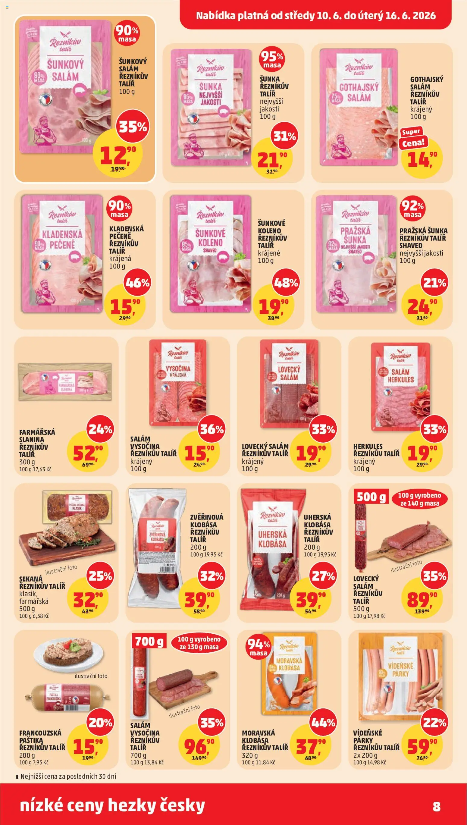 Penny Market leták od 10.06.2026 | Strana: 8 | Produkty: Šunka, Klobása, Šunkový salám, Slanina