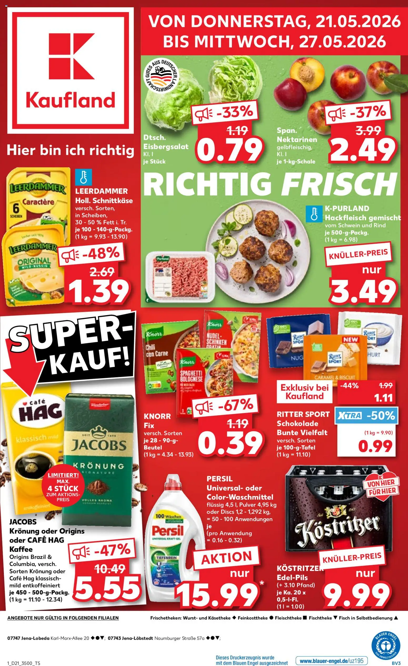 Kaufland Prospekt Jena	 – gültig ab 21.05.2026 | Seite: 1 | Produkte: Nektarinen, Eisbergsalat, Knorr, Persil