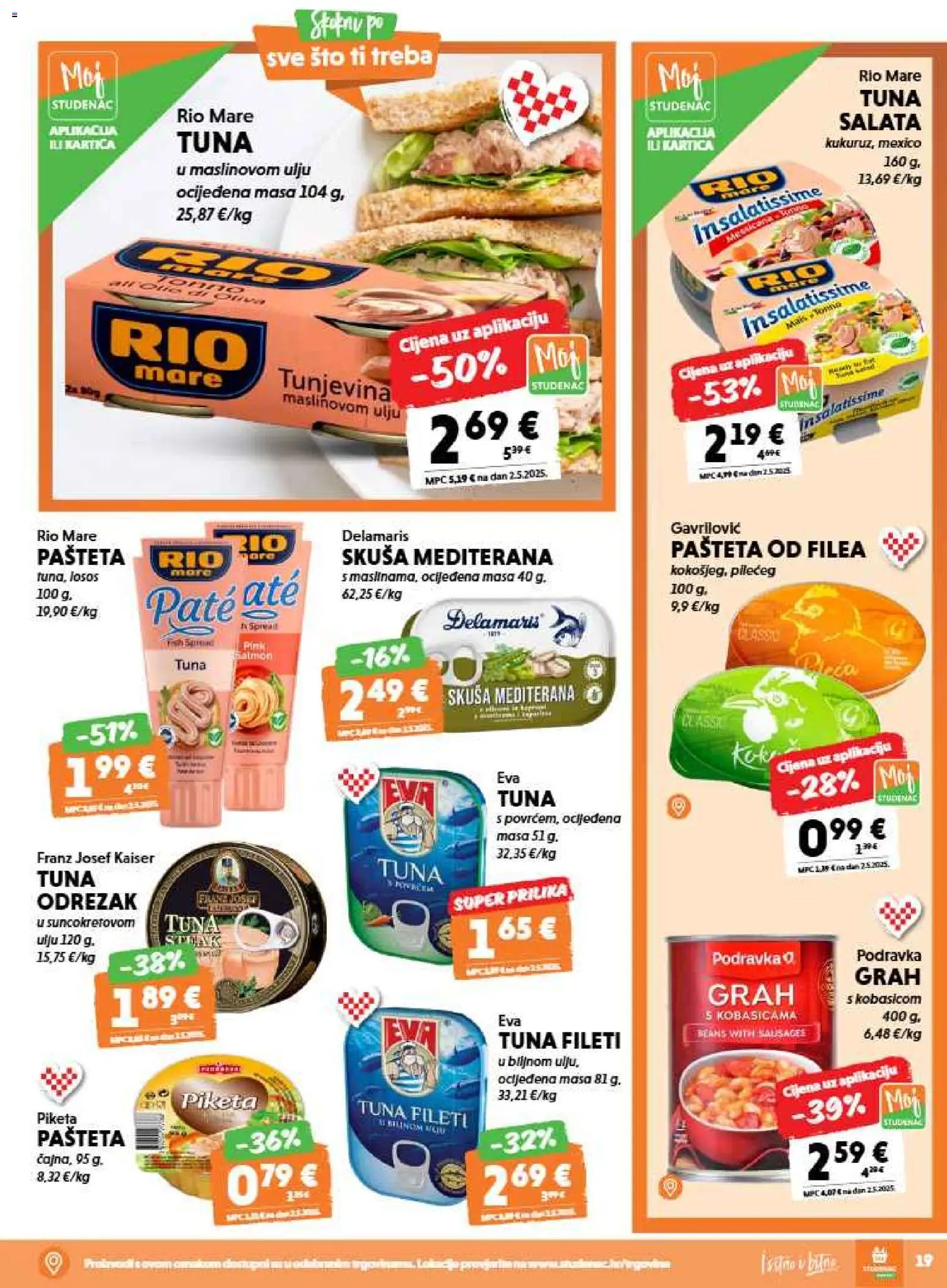 Studenac katalog | vrijedi od 15.07.2026 | Stranica: 19 | Proizvodi: Rio Mare, Podravka, Skuša, Tuna