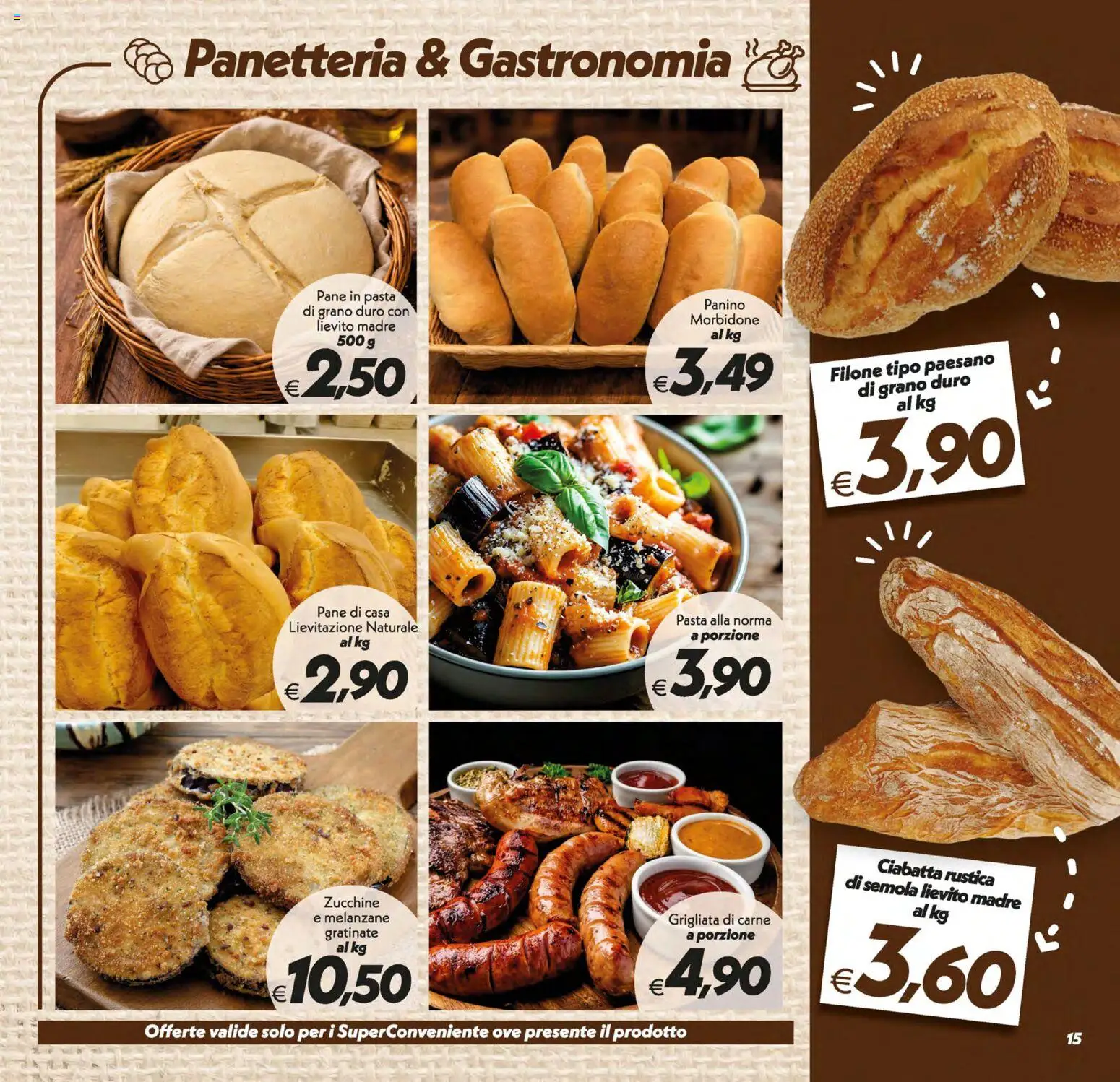 Volantino SuperConveniente del 19/06/2026 | Pagina: 15 | Prodotti: Pane, Pasta, Melanzane, Zucchine