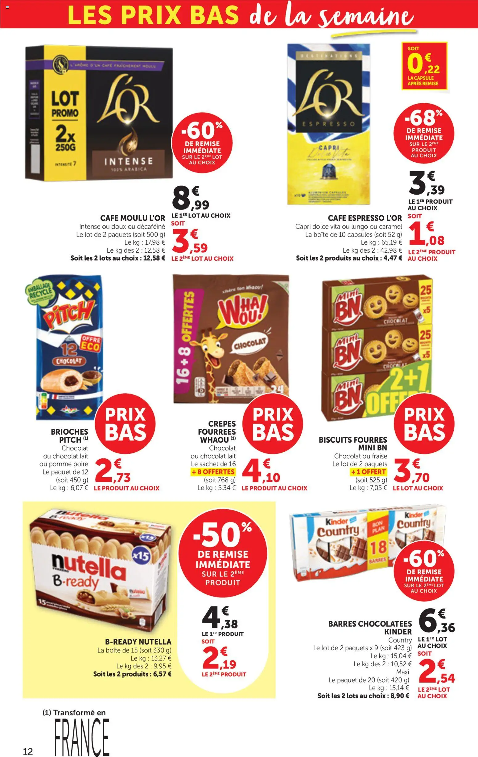 {H1} | Page: 12 | Produits: Poire, Café moulu, Café, Biscuits