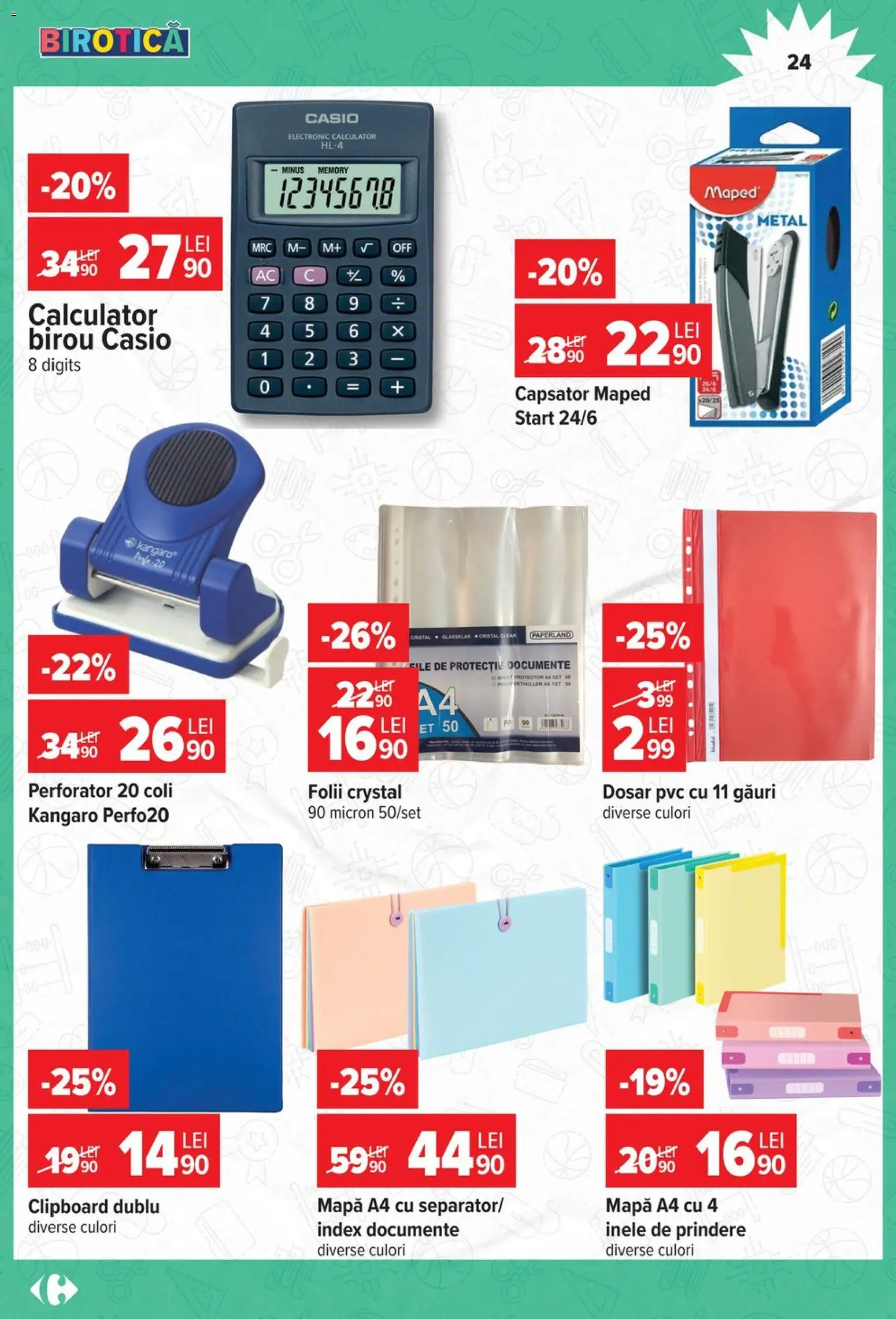 Noul catalog Carrefour – valabil de la 12.08.2026 | Pagină: 24 | Produse: Clipboard, Calculator, Birou, Clear