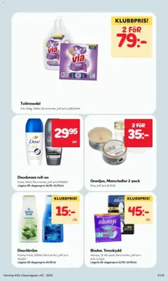 Hemköp erbjudanden - Förhandsvisning av reklamblad från butik Hemköp aktuell från 19/10/2026 | Sida: 21 | Produkter: Trosskydd, Deodorant, Tvättmedel, Duschkräm