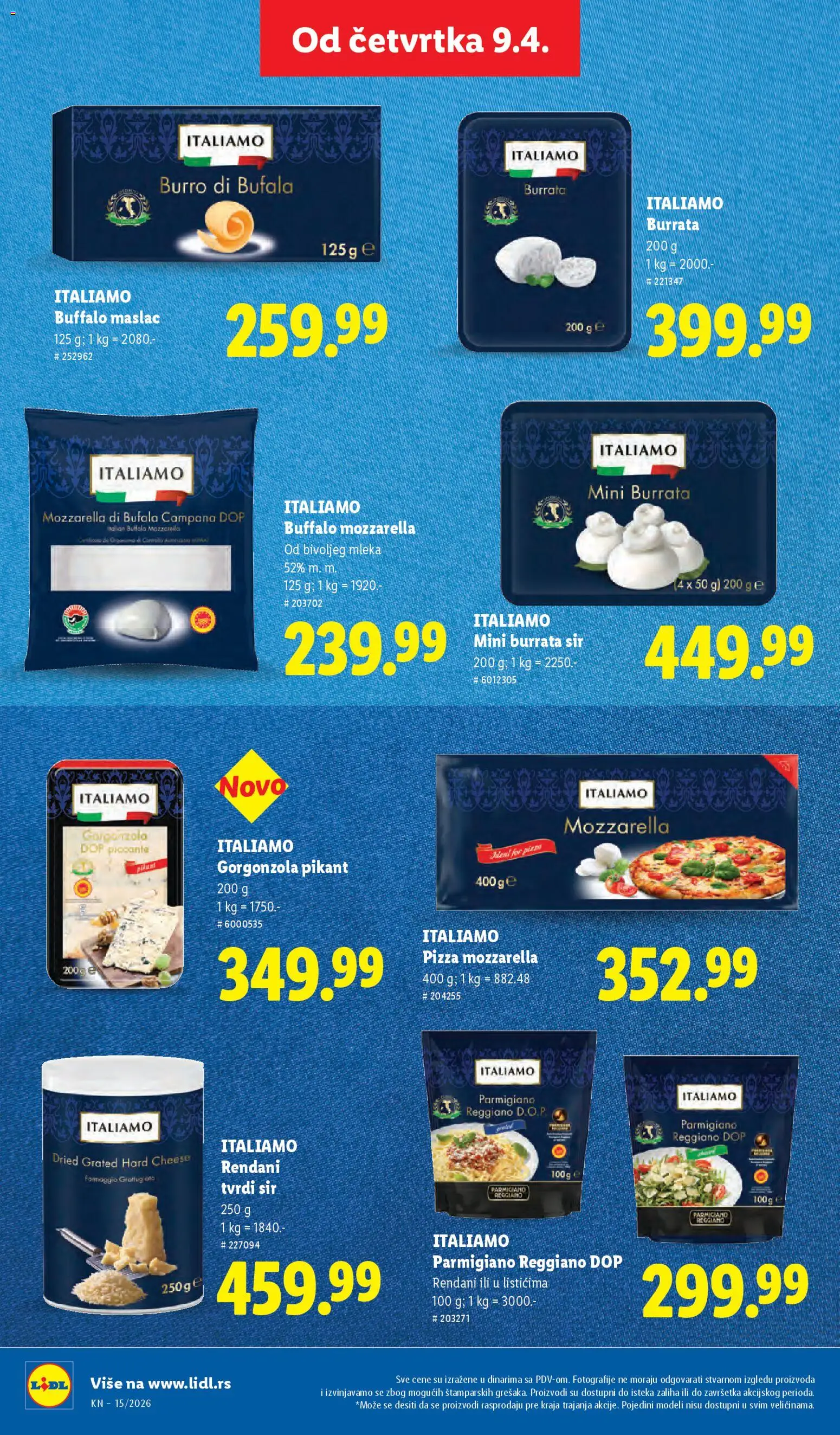 Lidl katalog - važi od 09.04.2026 | Strana: 58 | Proizvode: Maslac, Parmigiano Reggiano, Burrata, Sir