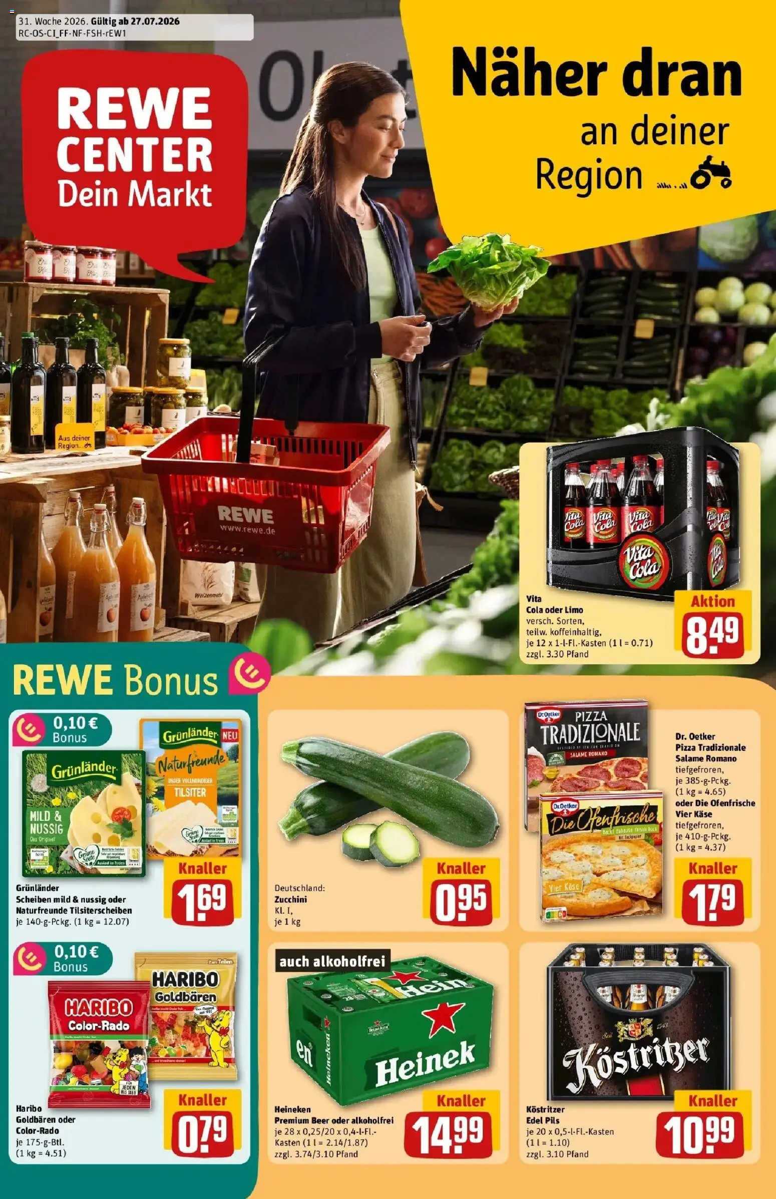 Rewe Prospekt Elsterwerda – gültig ab 27.07.2026 | Seite: 1 | Produkte: Käse, Weizenmehl, Ofenfrische, Pizza