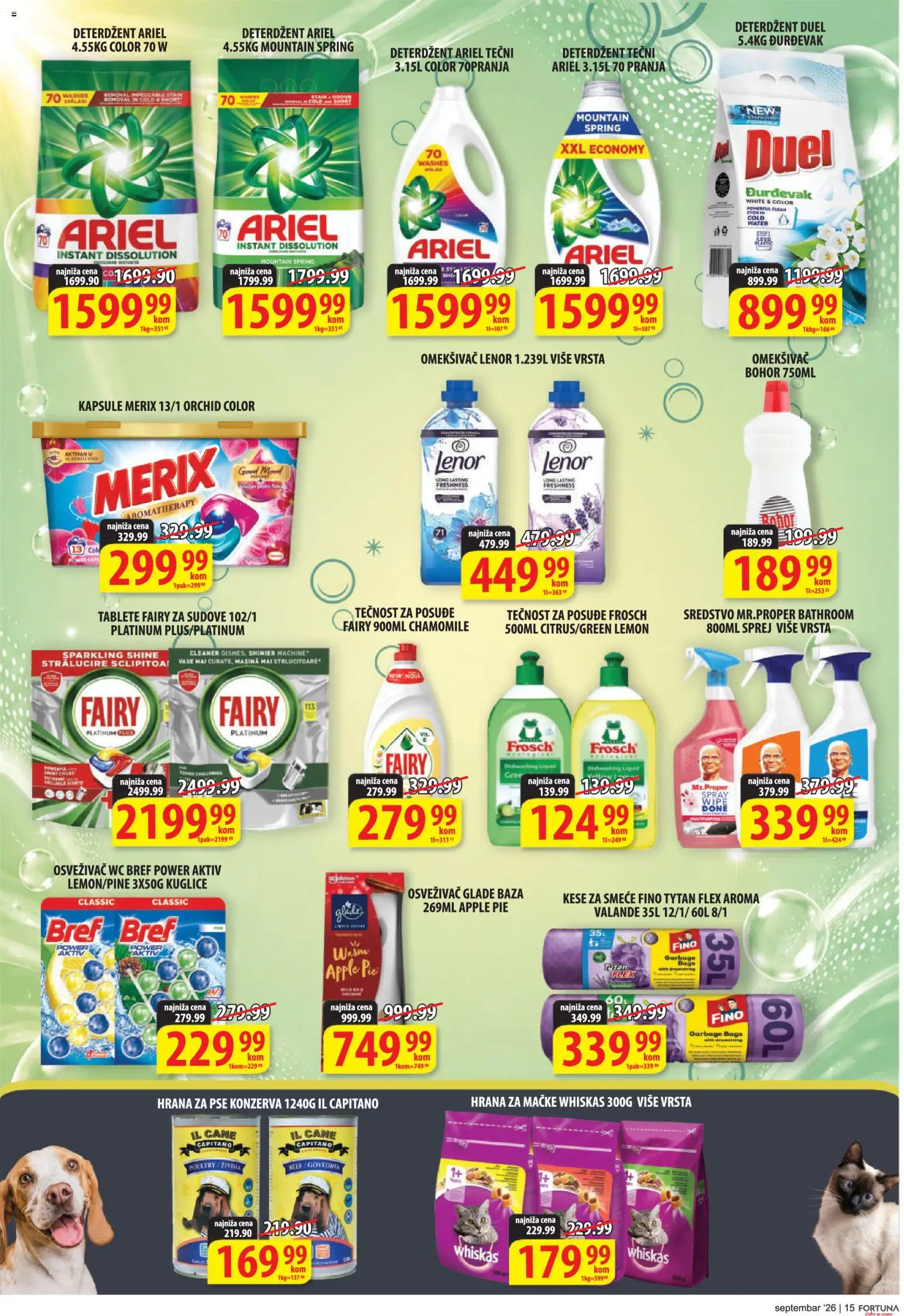 Fortuna Market katalog - važi od 11.09.2026 | Strana: 15 | Proizvode: Govedina, Bref, Ariel, Kese za smeće