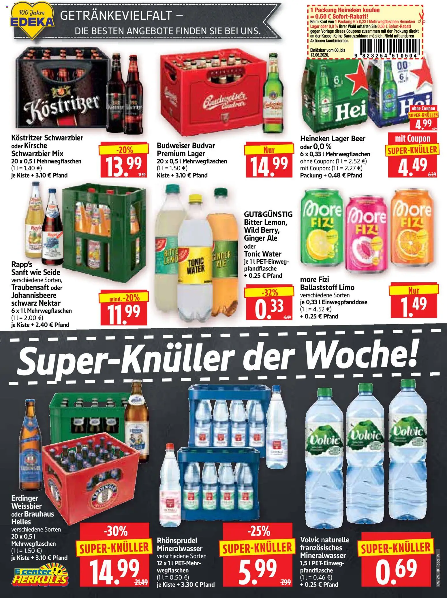 HERKULES Prospekt – gültig ab 08.06.2026 | Seite: 14 | Produkte: Erdinger, Mineralwasser, Budweiser, Rhonsprudel