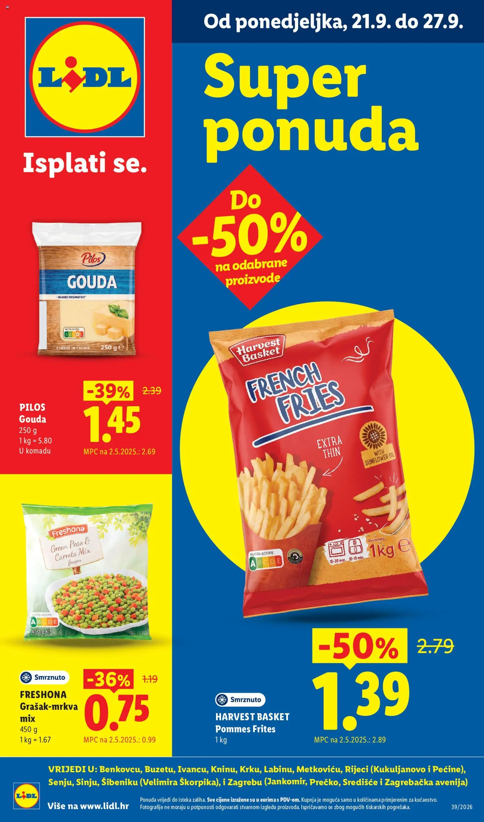 Lidl katalog | vrijedi od 21.09.2026 | Stranica: 1 | Proizvodi: Pilos, Freshona, Pommes frites, Gouda