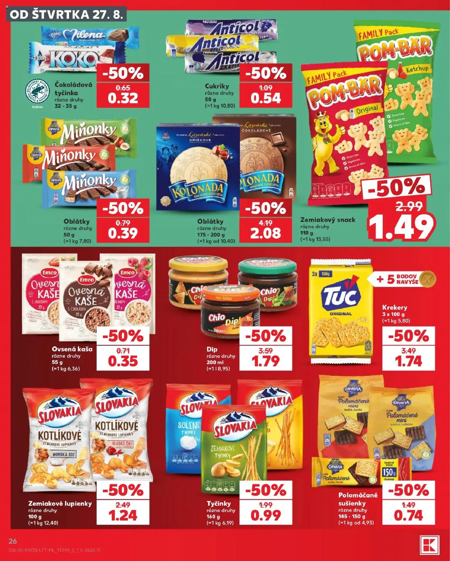 Nové Kaufland akcie – leták je platný od 27.08.2026 | Strana: 26 | Produkty: Sušienky, Oblátky, Ovsená kaša, Kakao