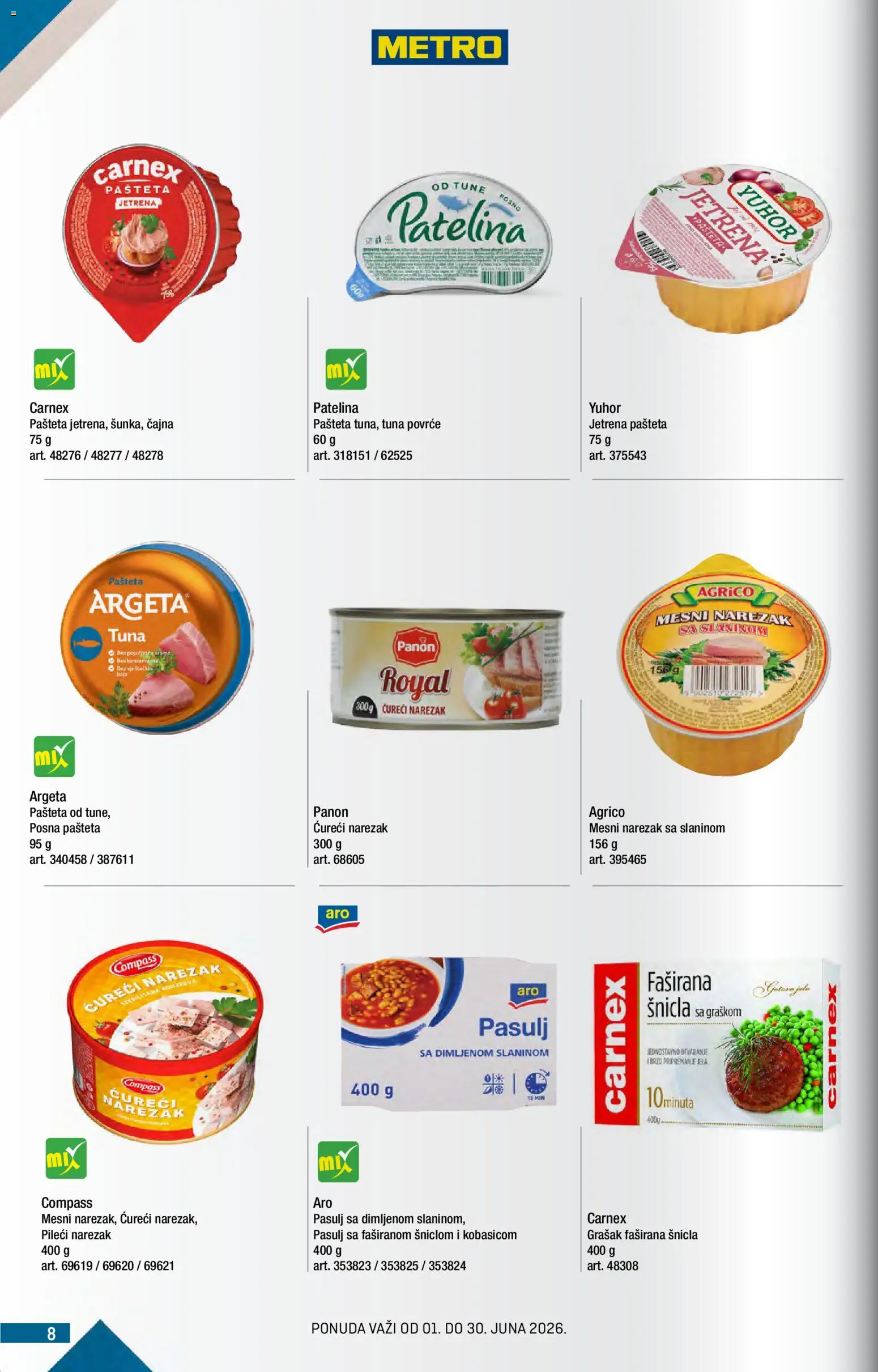 Metro katalog - važi od 01.06.2026 | Strana: 8 | Proizvode: Pasulj, Narezak, Mesni narezak, Pašteta