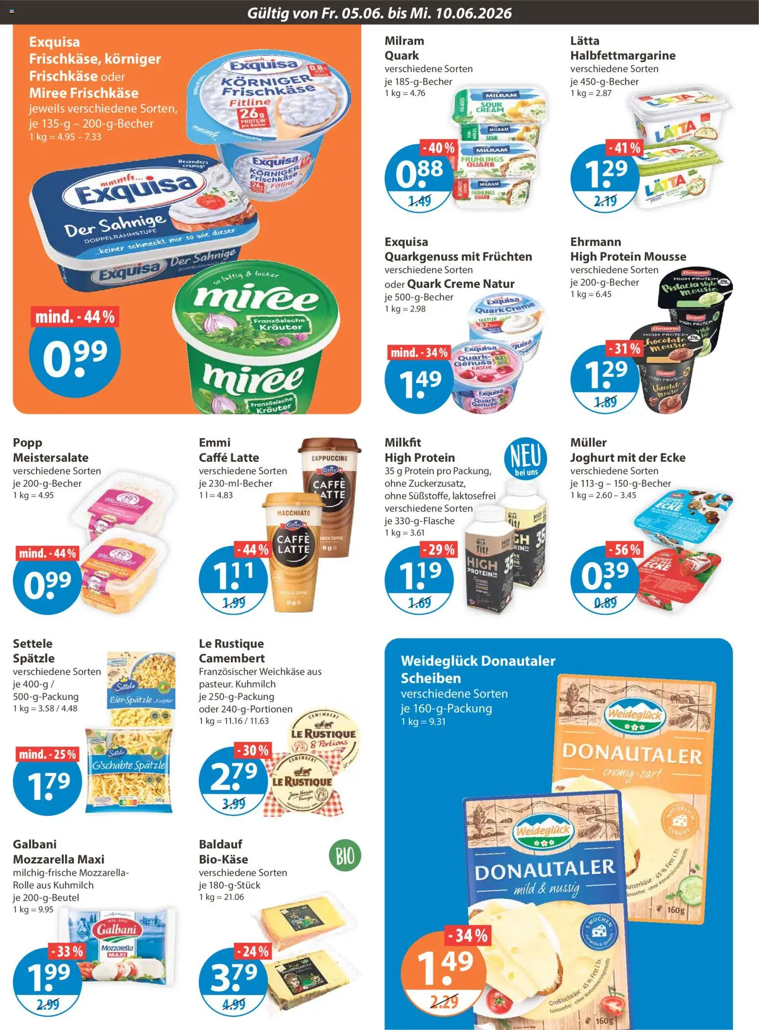 V-Markt München – gültig ab 05.06.2026 | Seite: 6 | Produkte: Quark, Mozzarella, Milram, Lätta