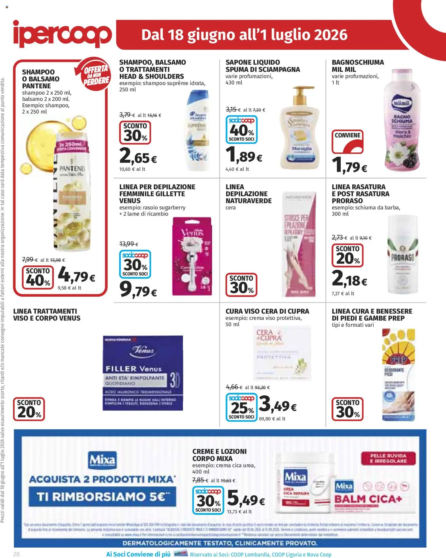 Volantino Ipercoop del 18.06.2026 | Pagina: 28 | Prodotti: Shampoo, Balsamo, Sapone, Bagnoschiuma