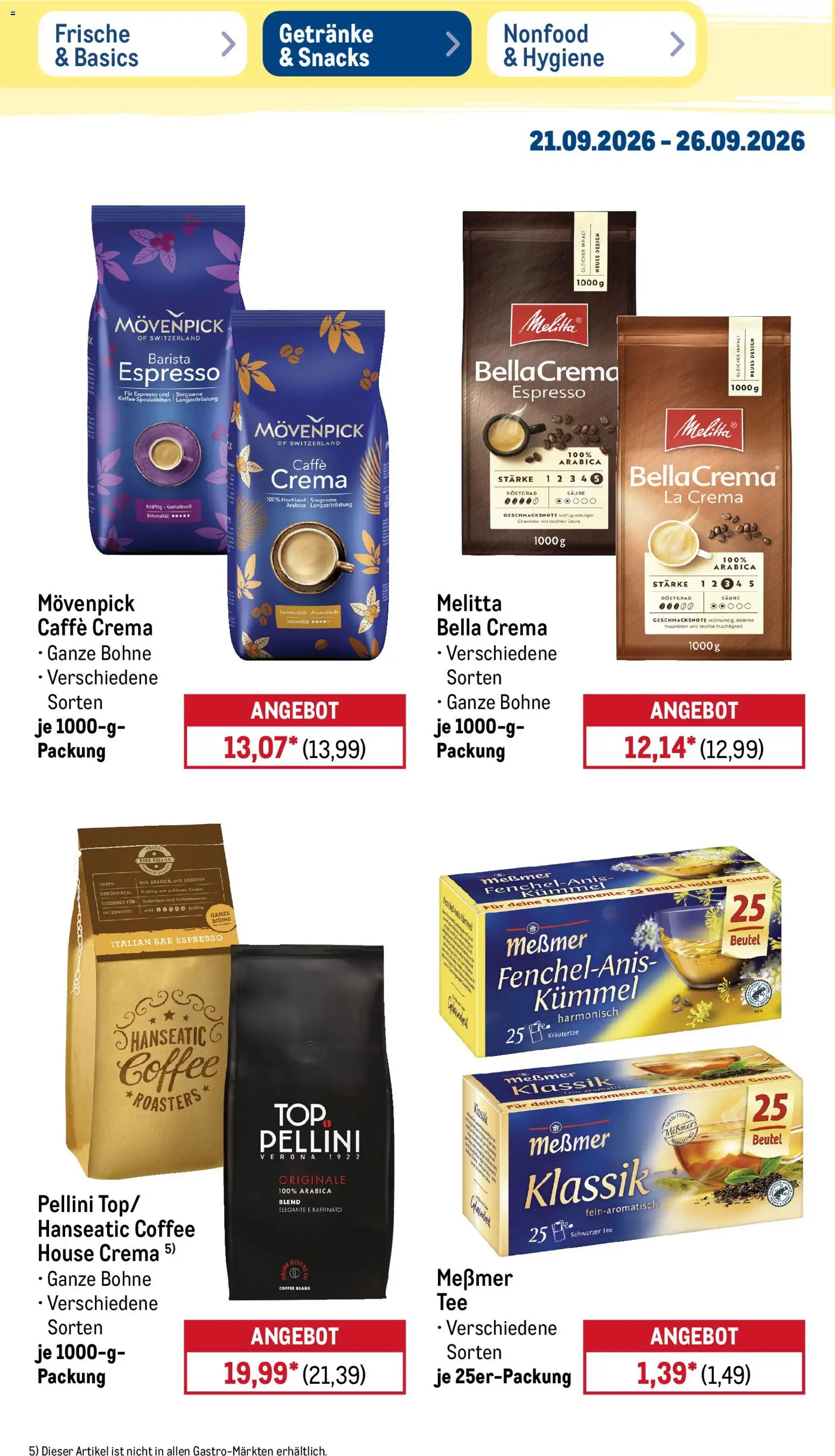Metro Prospekt – gültig ab 21.09.2026 | Seite: 22 | Produkte: Melitta, Kaffee, Kräutertee, Tee