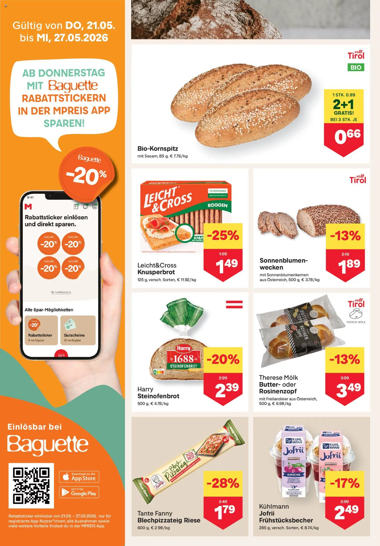 MPREIS Flugblatt gültig ab 21.05.2026 | Seite: 4 | Produkte: Rosinen, Jääkaappipakastin, Joghurt, Pizza