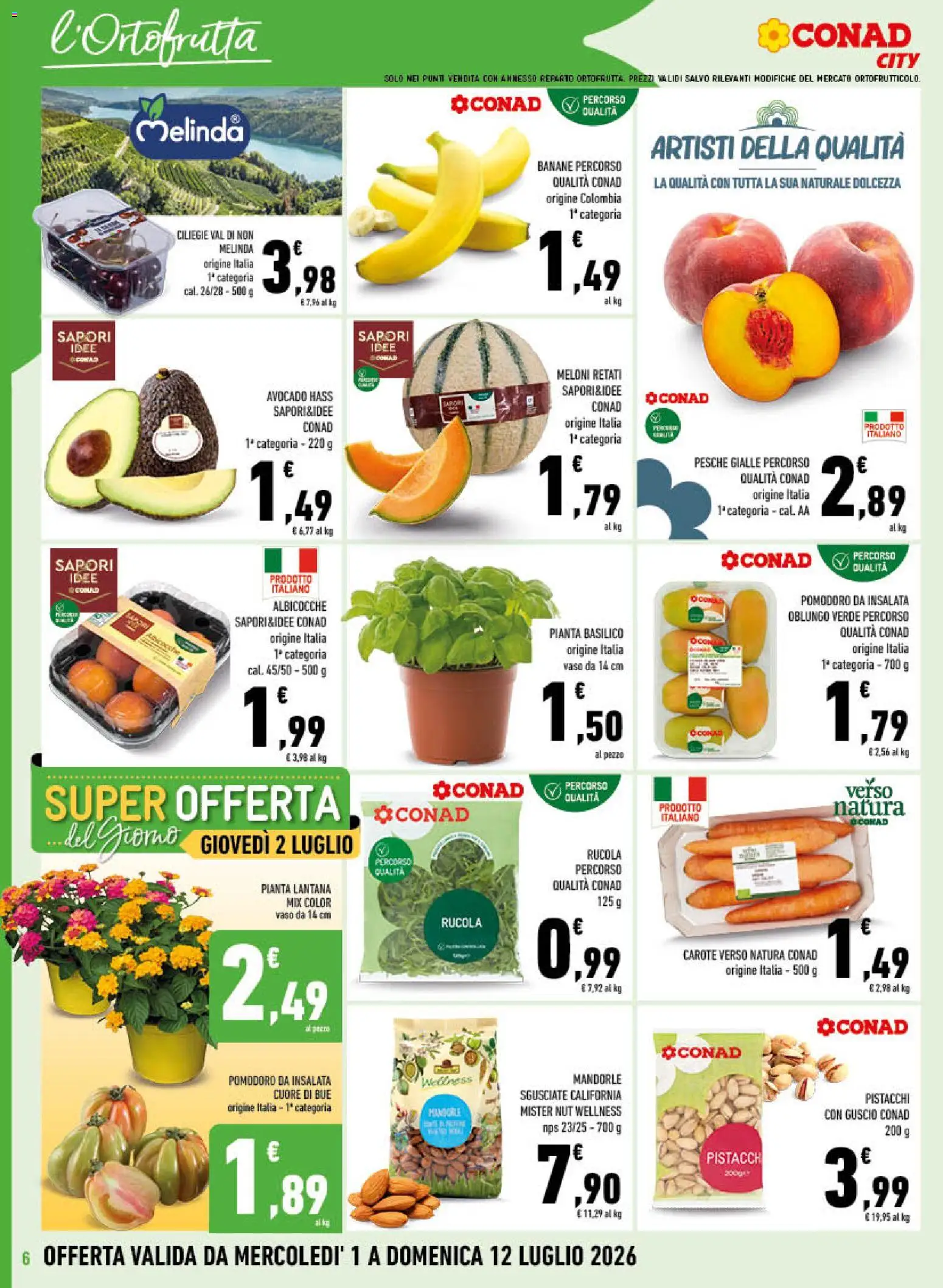Volantino Conad del 01/07/2026 | Pagina: 6 | Prodotti: Rucola, Mandorle, Basilico, Pistacchi