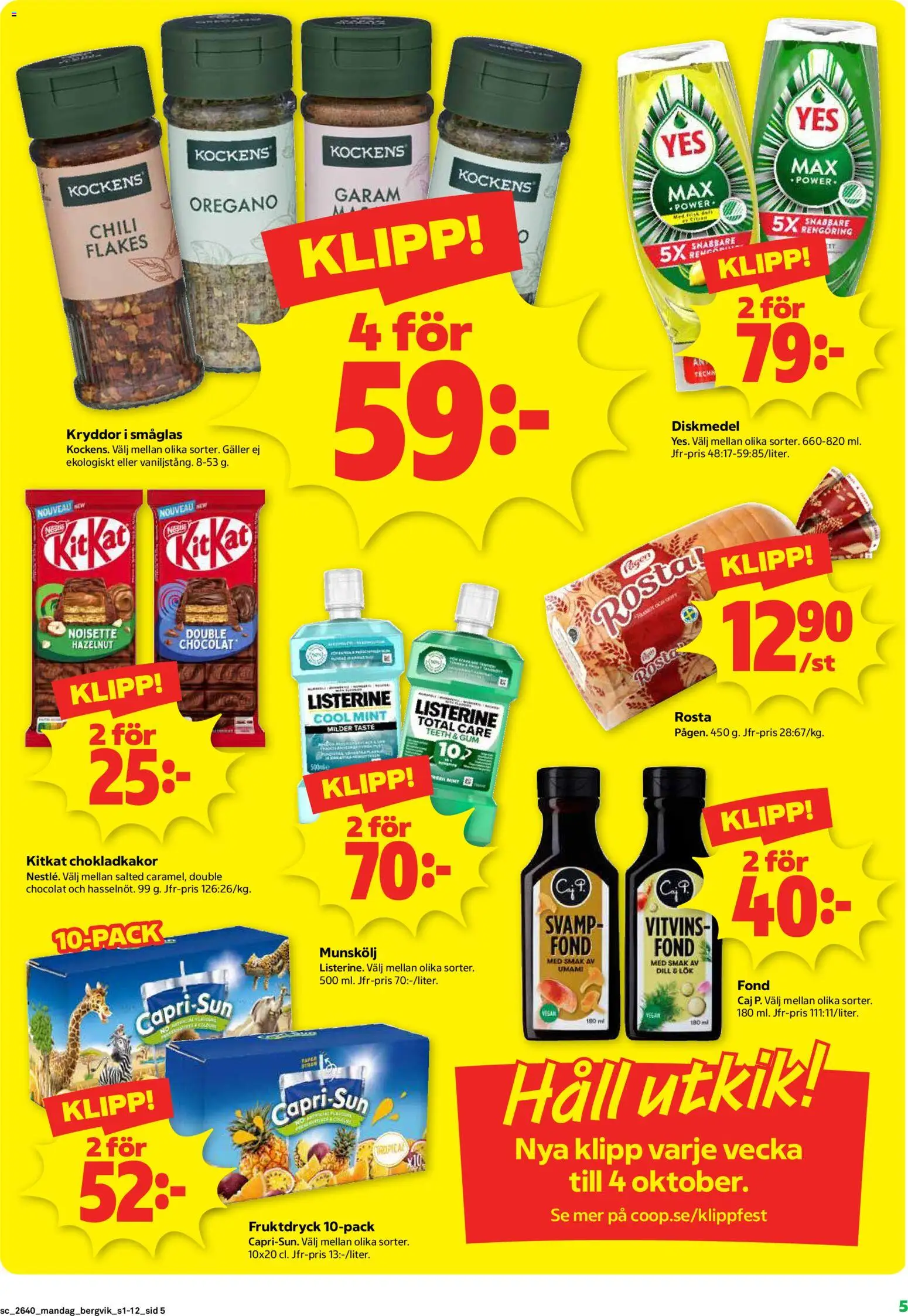 Stora Coop reklamblad aktuell från 28/09/2026 | Sida: 5 | Produkter: Munskölj, Diskmedel, Chokladkakor, Listerine