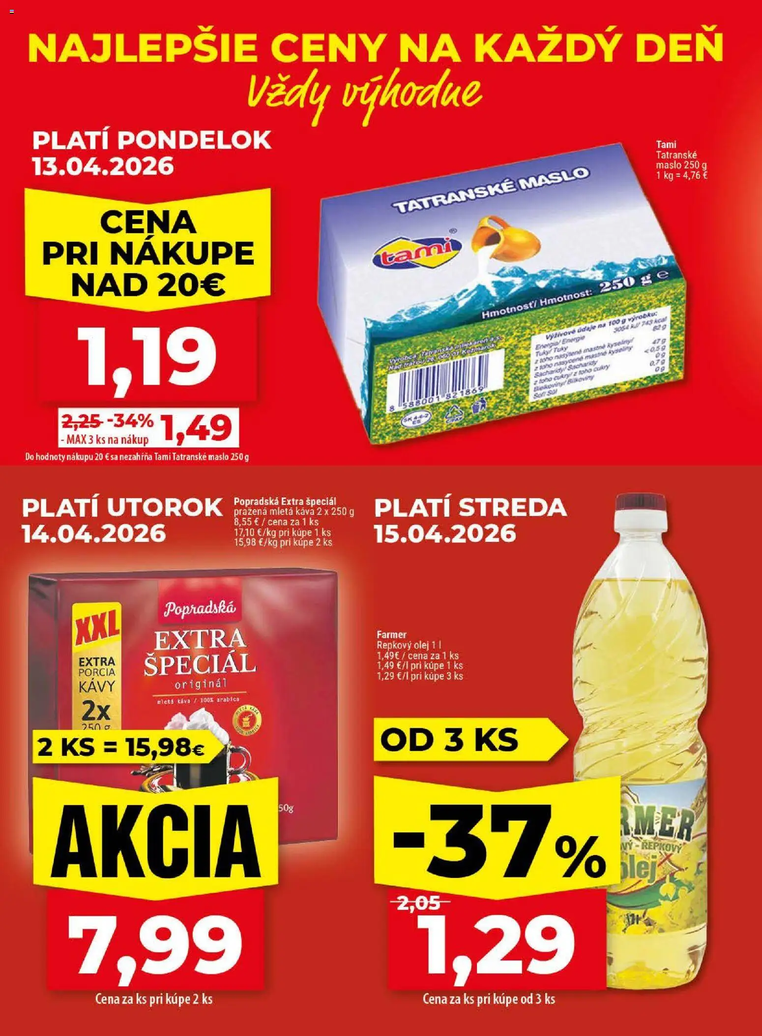 Nové Klas akcie – leták je platný od 13.04.2026 | Strana: 2 | Produkty: Maslo, Olej, Repkový olej, Tatranské maslo