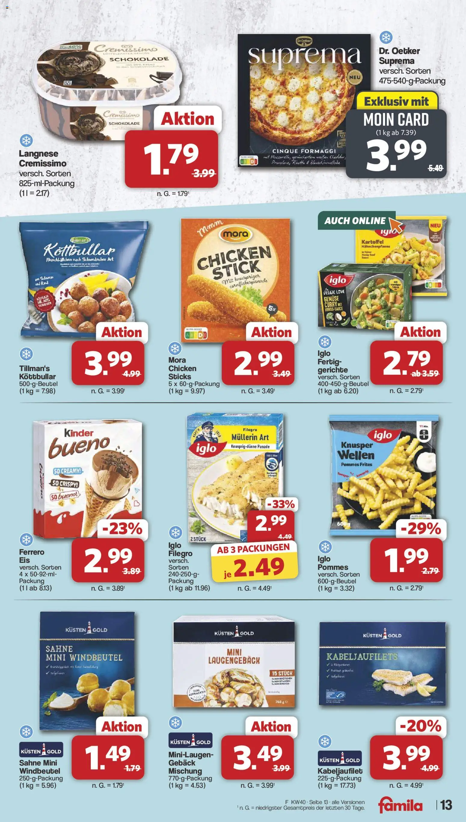 Famila Nordwest Prospekt – gültig ab 28.09.2026 | Seite: 13 | Produkte: Cremissimo, Iglo, Pommes frites, Sahne