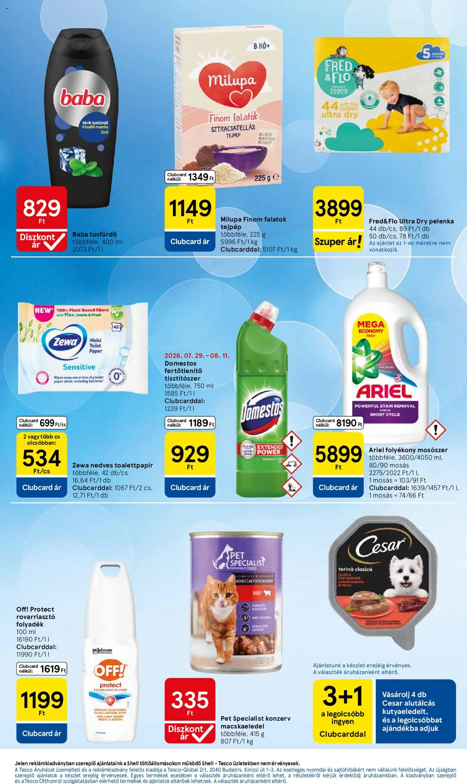 Tesco akciós ujság - amely érvényes a következő dátumtól: 2026.08.06. | Oldal: 7 | Termékek: Ariel, Pelenka, Folyékony mosószer, Tusfürdő