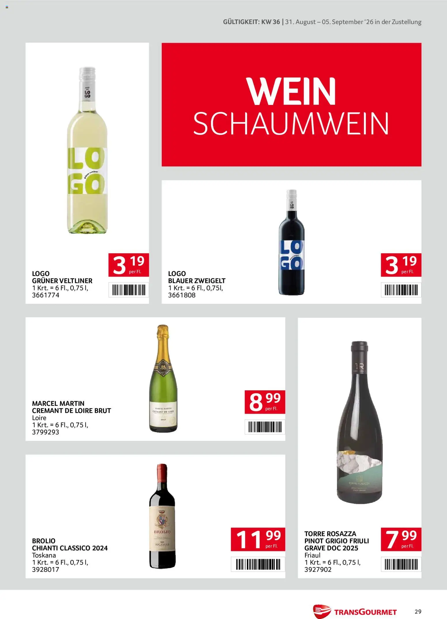 Transgourmet Zustellaktion gültig ab 31.08.2026 | Seite: 29 | Produkte: Wein
