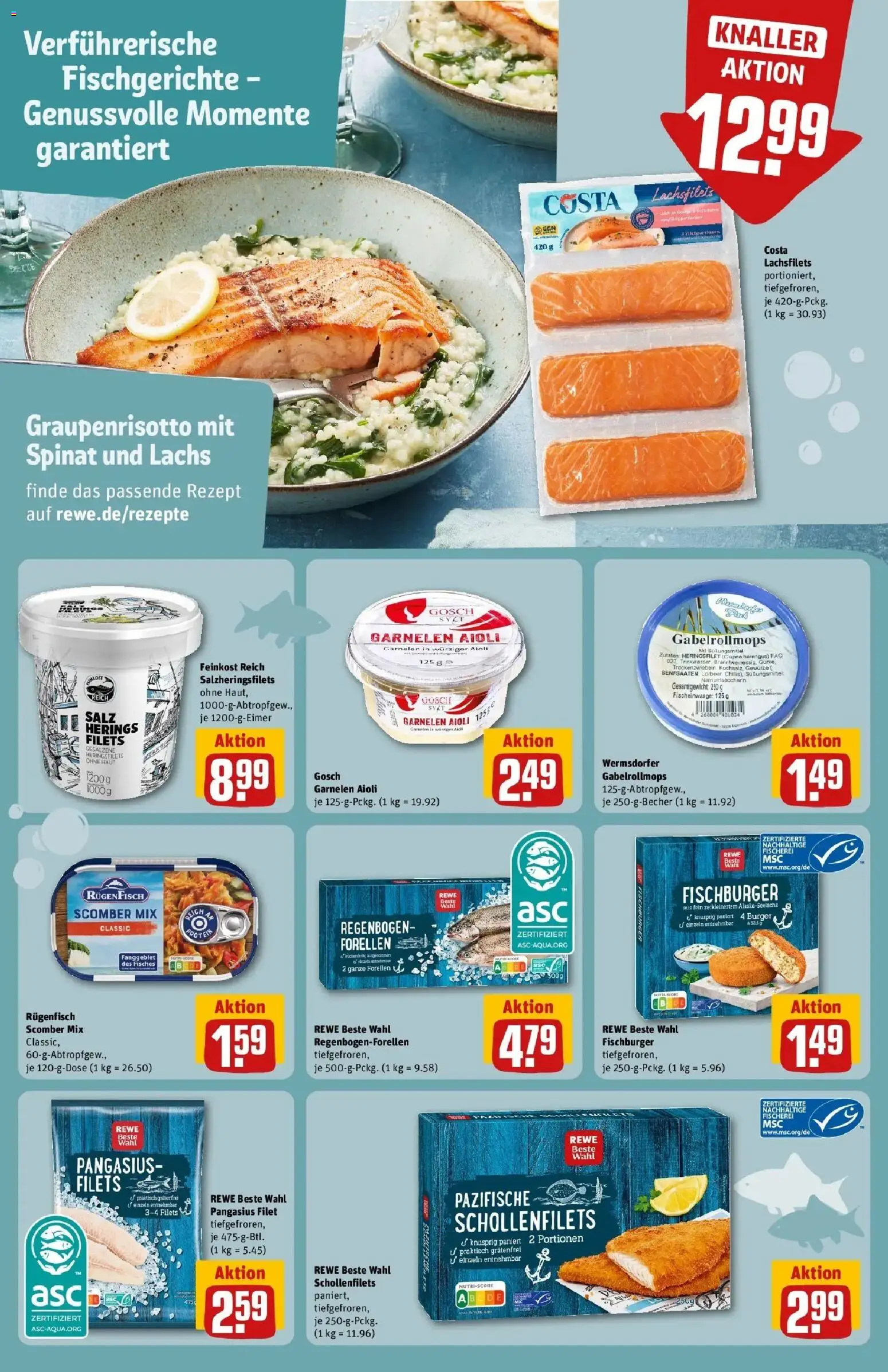 REWE Prospekt ab 26.10.2026 zum Blättern » Angebote | Seite: 15 | Produkte: Burger, Garnelen, Lachs, Salz
