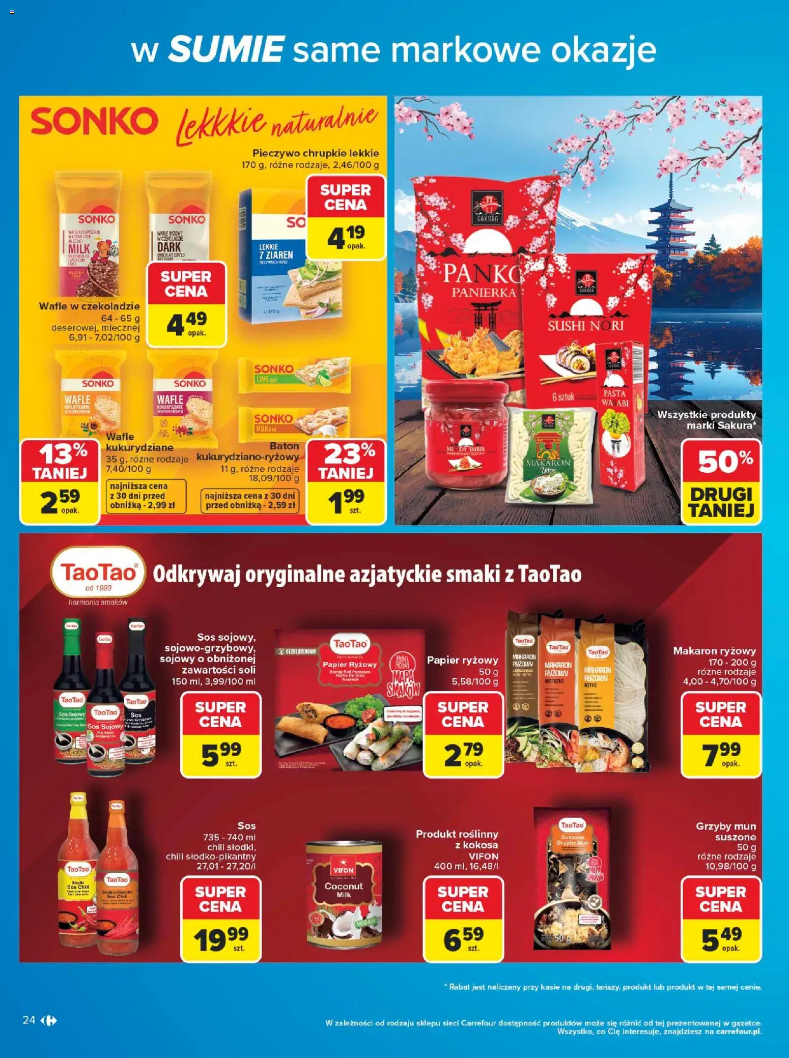 Carrefour gazetka - W sumie same markowe okazje od 08.06.2026 | Strona: 24 | Produkty: Wafle, Makaron ryżowy, Sushi, Baton
