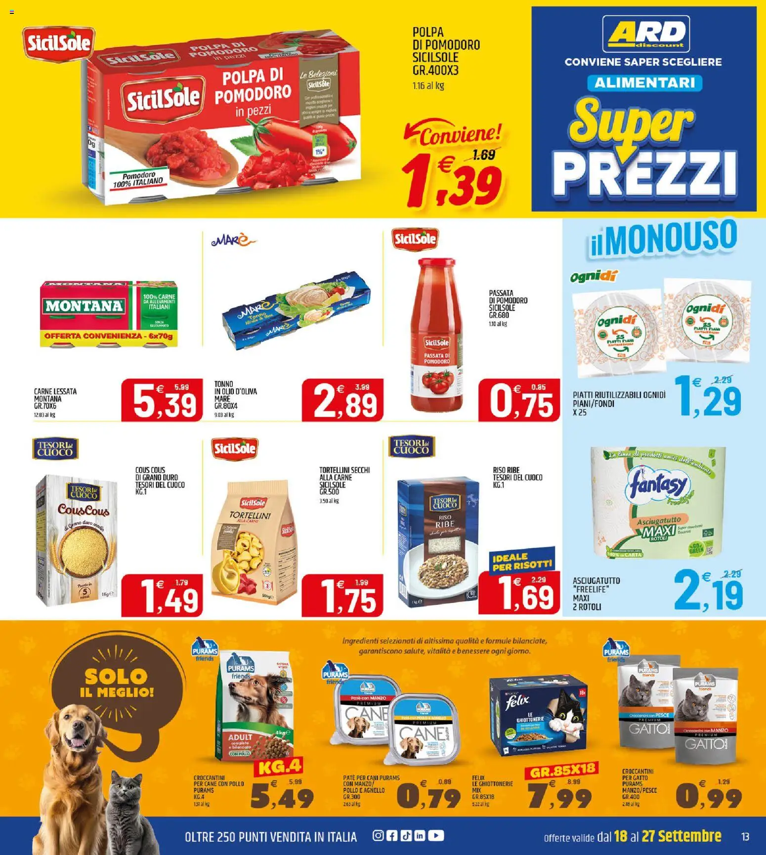 Volantino ARD Discount del 18/09/2026 | Pagina: 13 | Prodotti: Manzo, Passata di pomodoro, Cous cous, Tonno