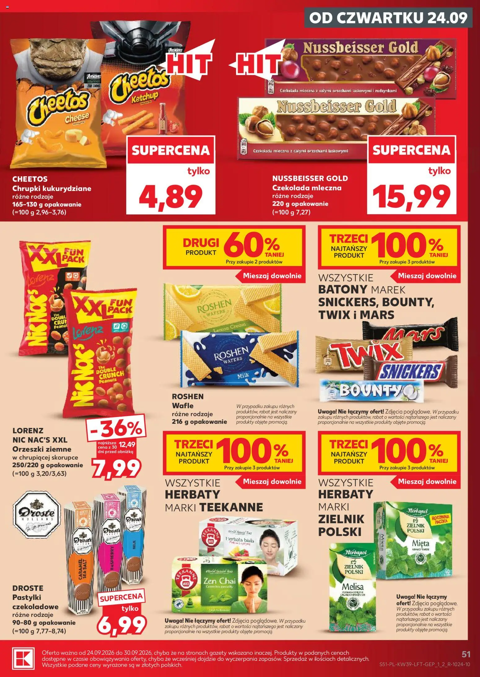 Kaufland Polsko leták od 24.09.2026 | Strana: 51 | Produkty: Twix, Teekanne, Cheetos, Snickers