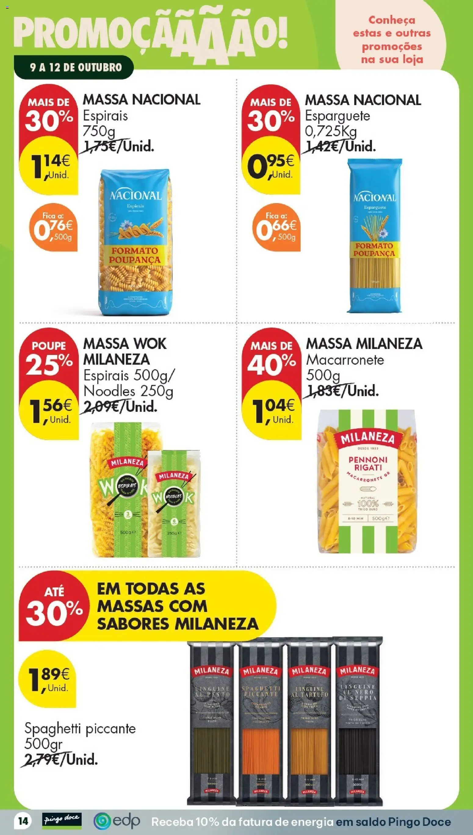 Pingo Doce Folheto Poupe Este Fim de Semana │ válido de 09/10/2026 | Página: 14 | Produtos: Esparguete, Milaneza, Tinta, Massa milaneza