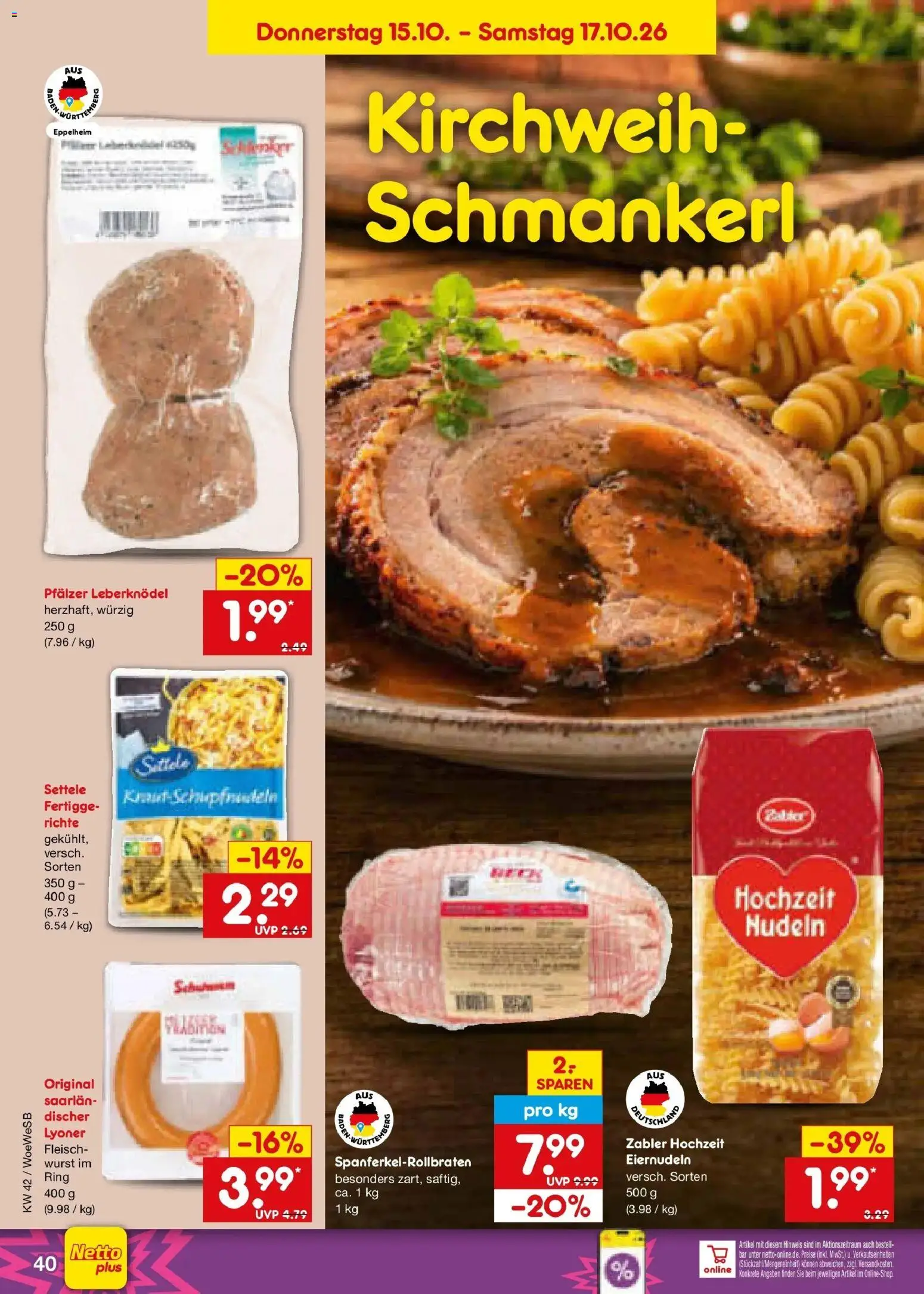 Netto Marken-Discount Prospekt Leonberg (ab 12.10.2026) » Angebote | Seite: 56 | Produkte: Leberknödel, Wurst, Nudeln, Fleisch