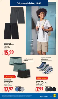 Pogląd oferty "ESMARA KIDS Spodenki chłopięce z bawełną, Spodenki chłopięce z bawełną, rozmiary: 134-164, 2 kolory" - ważna od 18.05.2026 | Strona: 15 | Produkty: Spodenki, Bokserki, Skarpetki