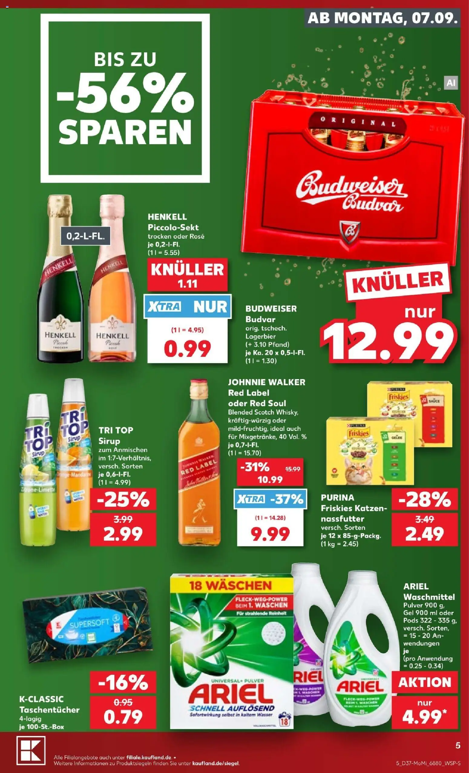 Kaufland Prospekt Völklingen – gültig ab 07.09.2026 | Seite: 5 | Produkte: Top, Ariel, Taschentücher, Budweiser