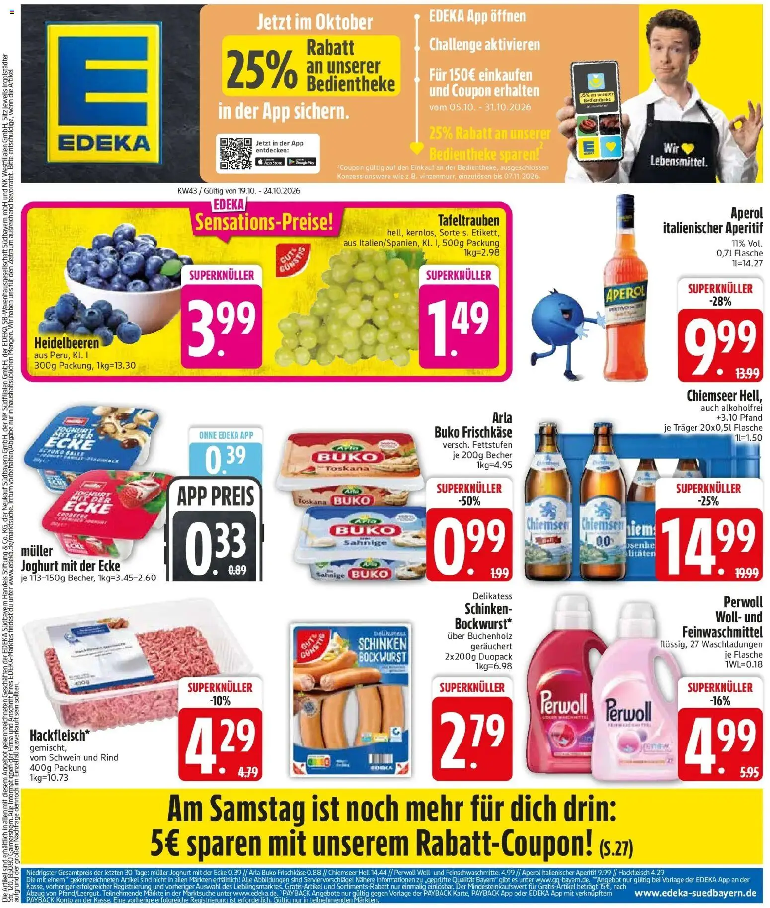 Edeka Prospekt München (ab 19.10.2026) » Angebote Online | Seite: 3 | Produkte: Joghurt, Schinken, Aperol, Hackfleisch