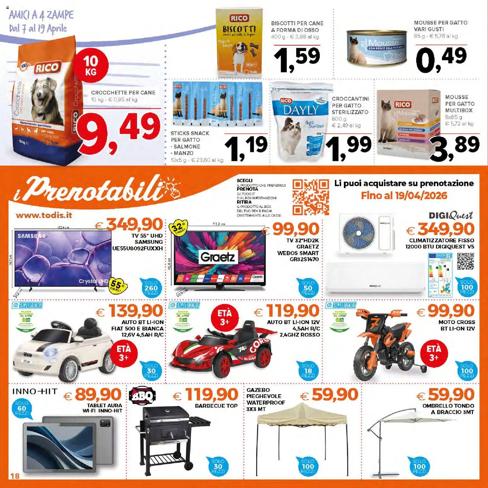 Volantino Todis del 07.04.2026 | Pagina: 18 | Prodotti: Pesce, Barbecue, Tablet, TV