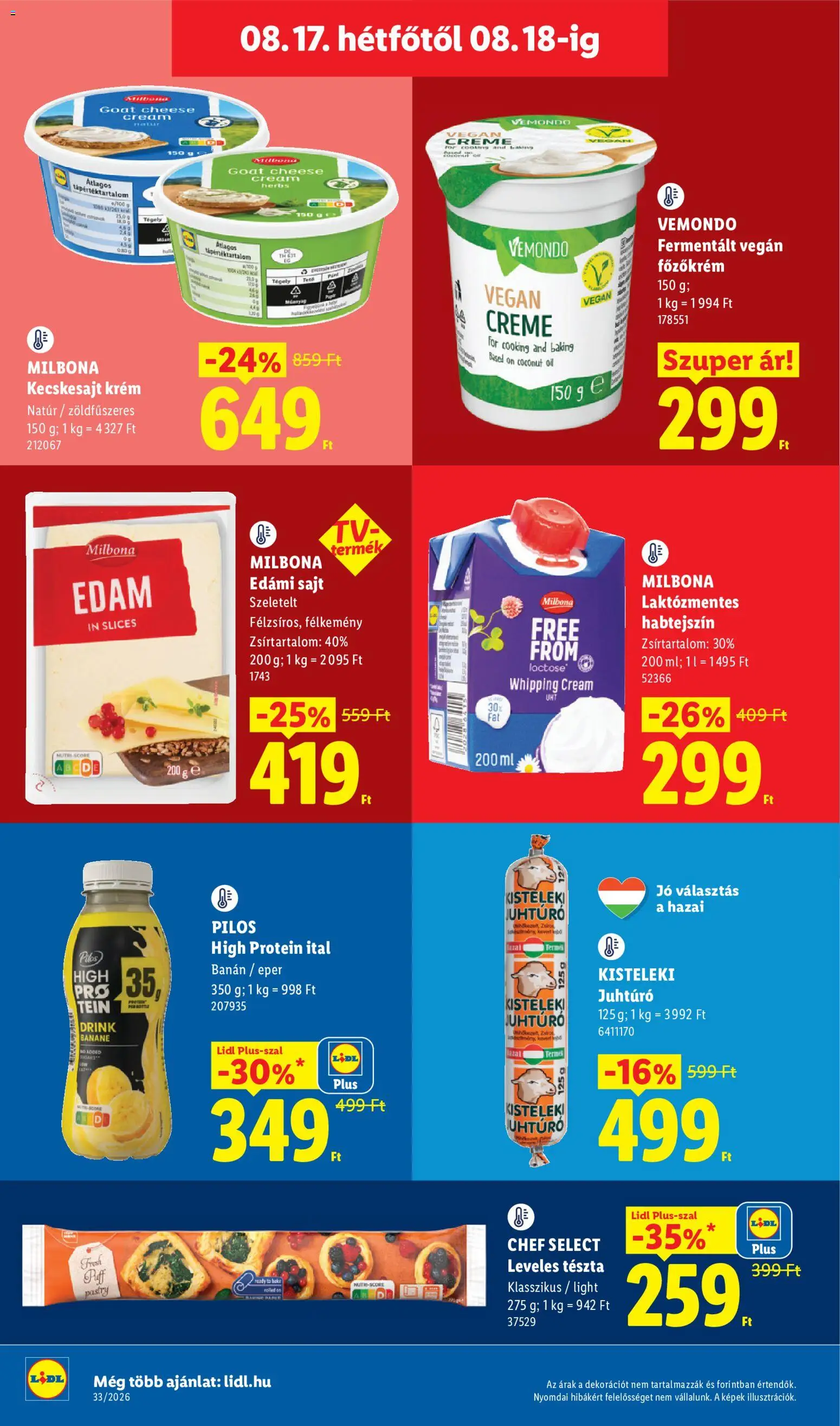 Lidl akciós ujság - amely érvényes a következő dátumtól: 2026.08.13. | Oldal: 60 | Termékek: Habtejszín, Kecskesajt, Chef Select, Tészta