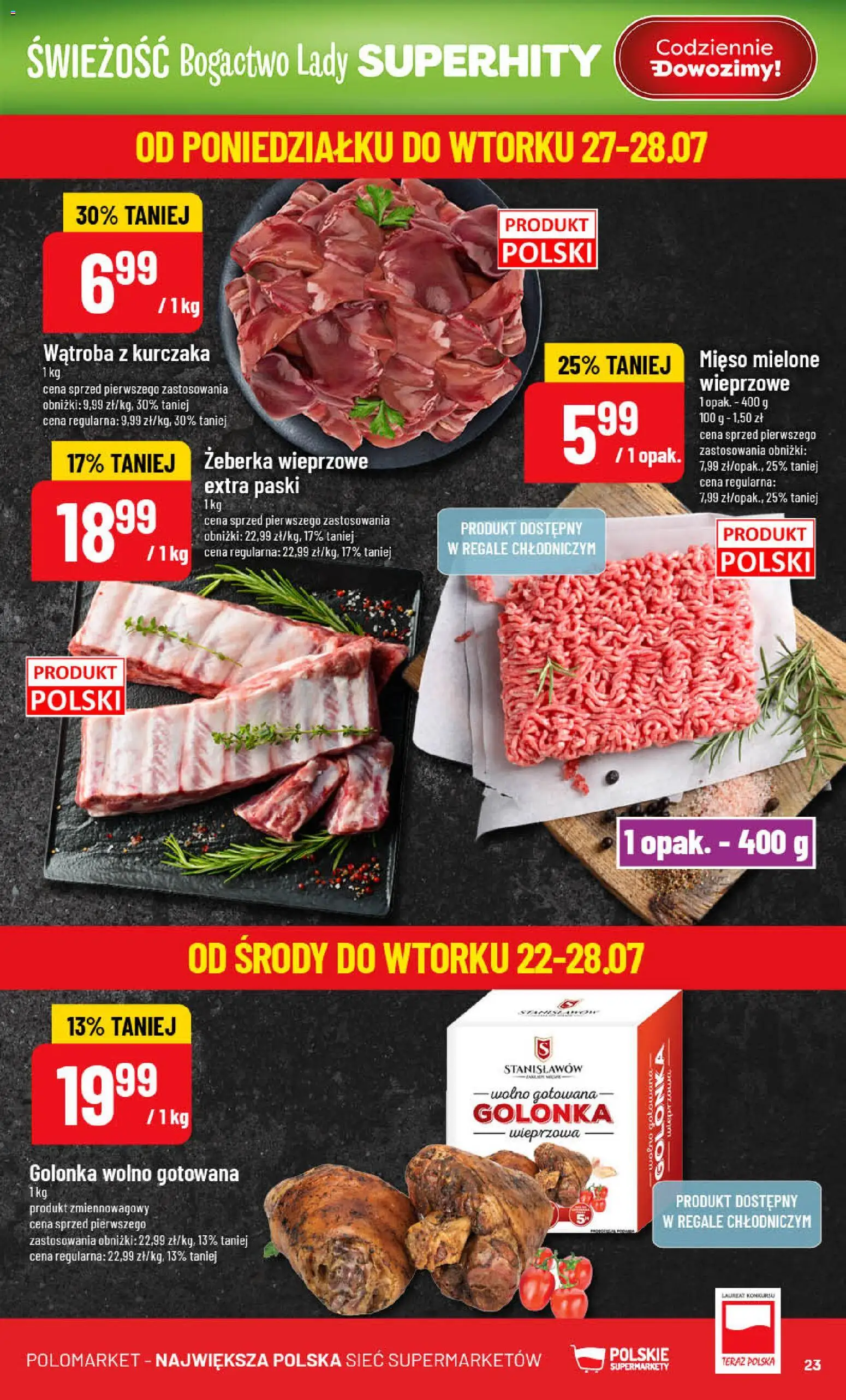 POLOmarket gazetka od 22.07.2026 | Strona: 23 | Produkty: Mięso, Golonka wieprzowa, Mięso mielone