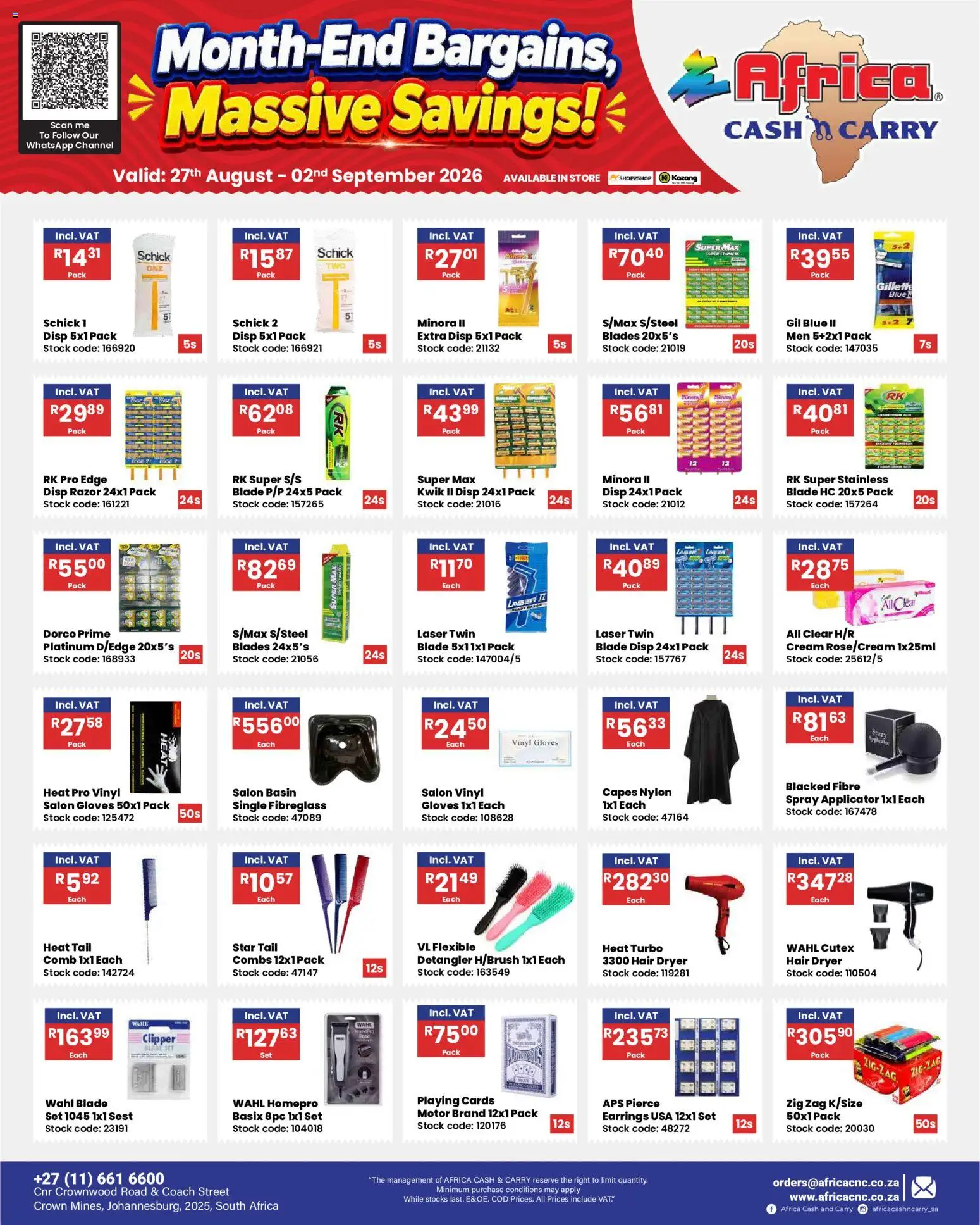 New Africa Cash & Carry catalogue – valid from 27/08/2026 | Page: 23 | Products: Gloves, Hair dryer, Stock, Cutex