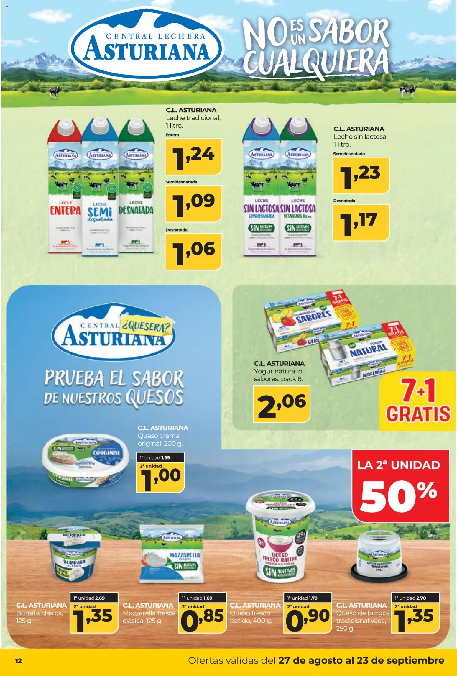 Alimerka folleto Castilla y León │ válido desde el 27/08/2026 | Página: 12 | Productos: Leche, Yogur, Queso fresco, Yogur natural