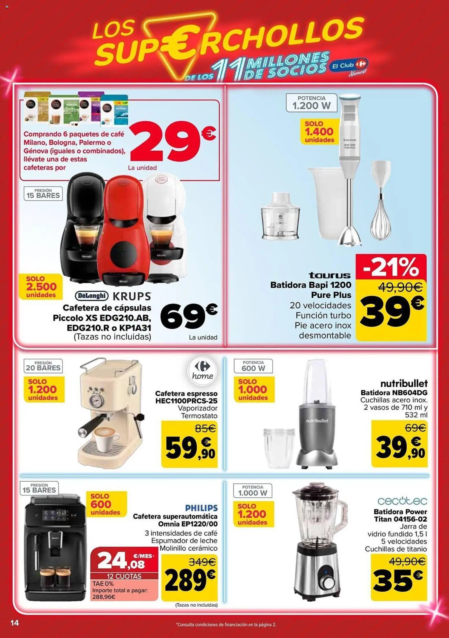 Carrefour Los Super Chollos │ válido desde el 12.05.2026 | Página: 14 | Productos: Leche, Vasos, Cafetera, Βύσμα τροφοδοσίας