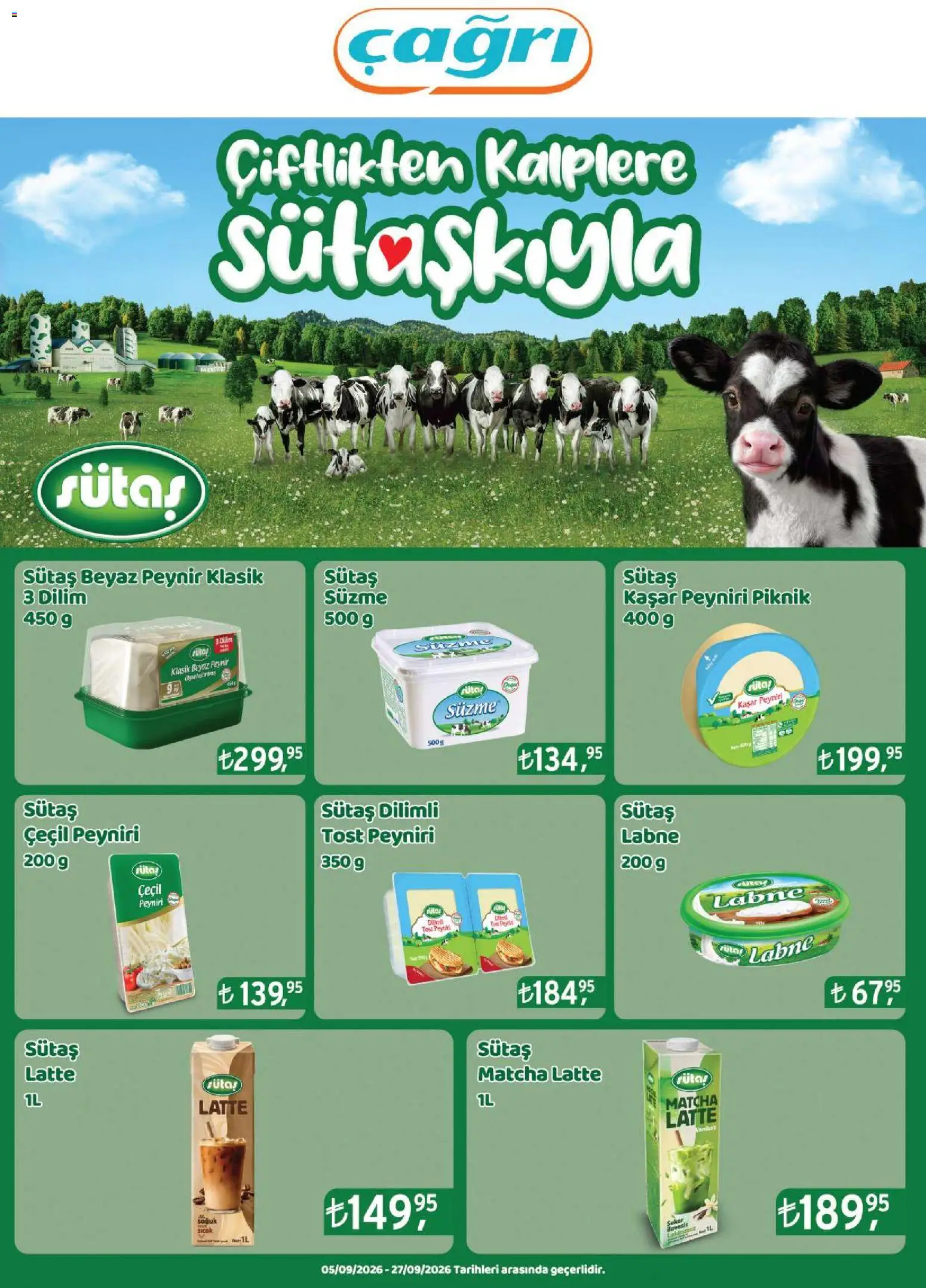 Çağrı Market - Sütaş Katalog - 05 Eylül 2026 tarihinden itibaren geçerlidir | Sayfa: 2 | Ürünler: Peynir, Şeker, Matcha