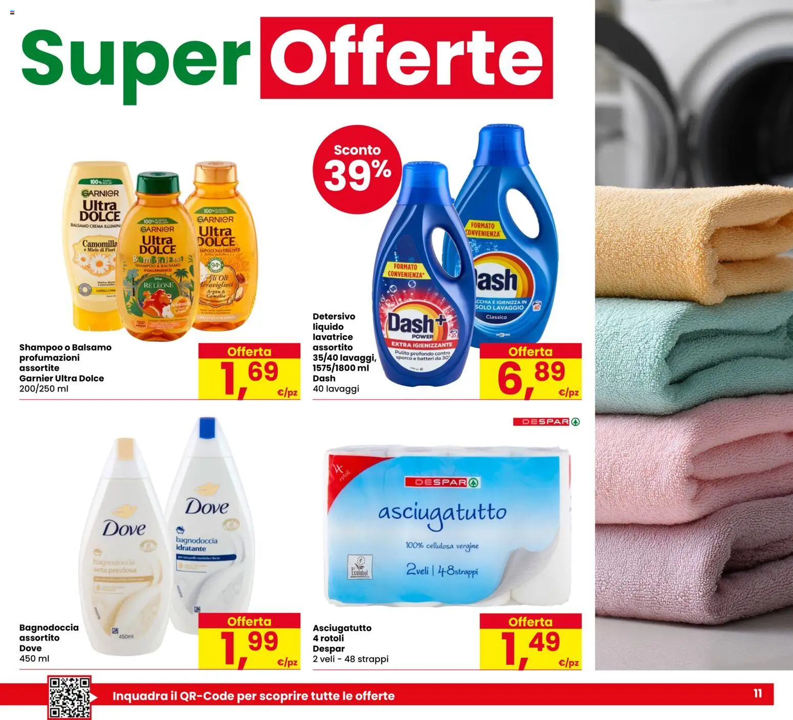 Volantino Eurospar del 03/09/2026 | Pagina: 11 | Prodotti: Shampoo, Balsamo, Lavatrice, Asciugatutto