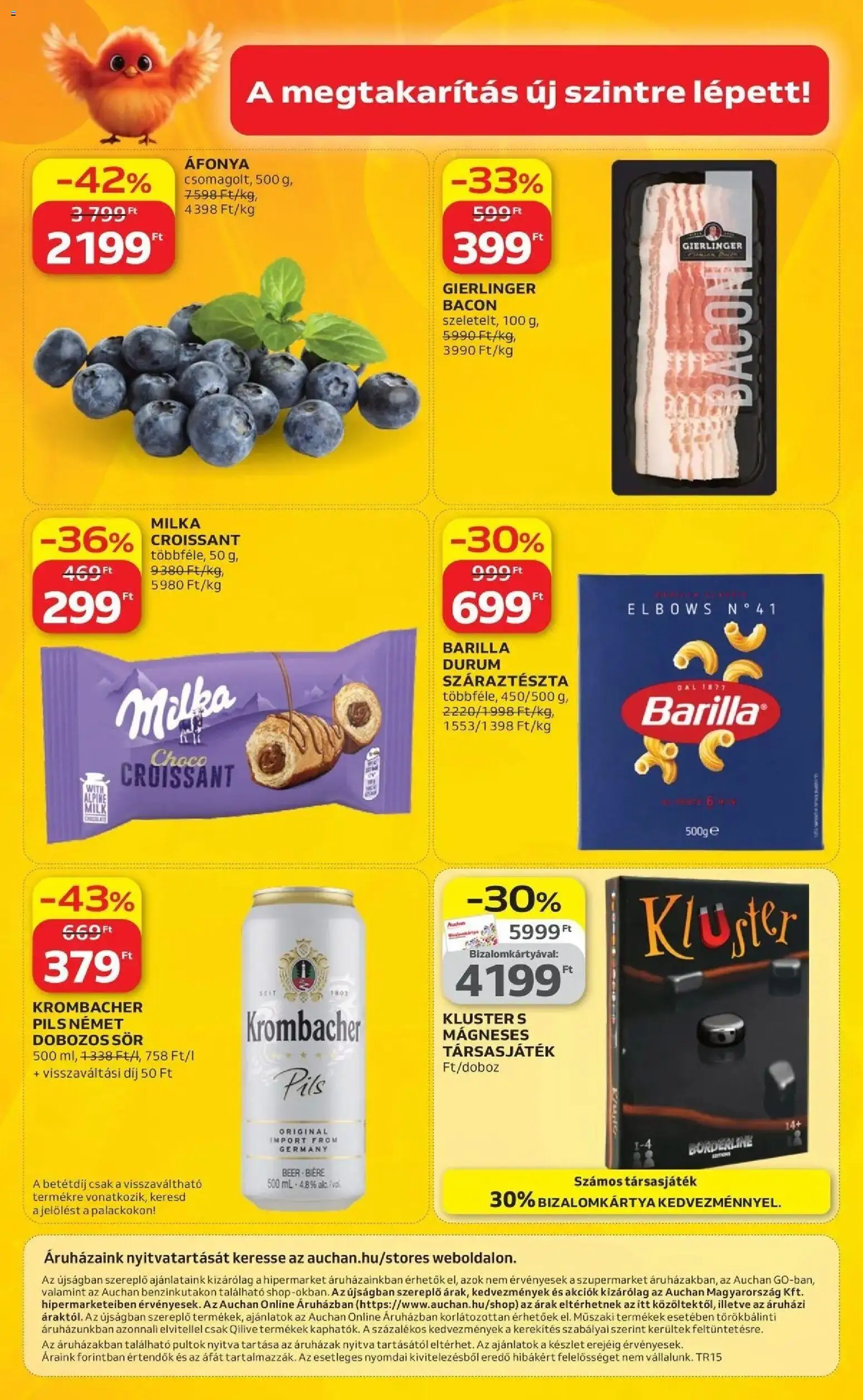 Auchan akciós ujság - amely érvényes a következő dátumtól: 09.04.2026 | Oldal: 42 | Termékek: Áfonya, Croissant, Társasjáték, Száraztészta