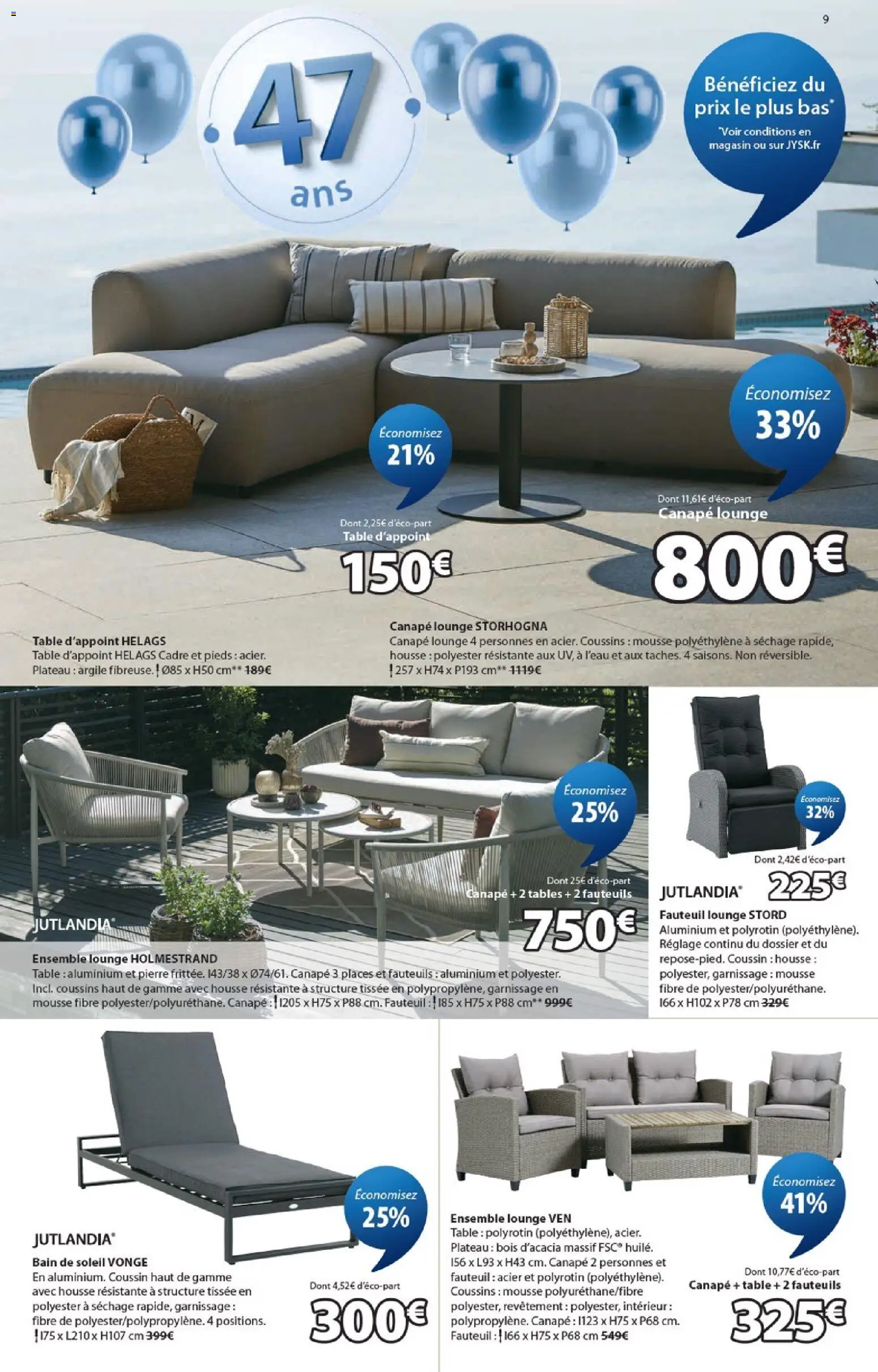 {H1} | Page: 9 | Produits: Plateau, Bain de soleil, Canapé, Table