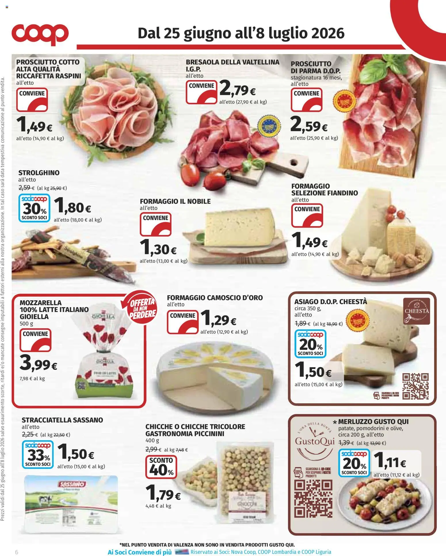 Volantino COOP del 25/06/2026 | Pagina: 6 | Prodotti: Mozzarella, Formaggio, Prosciutto, Data