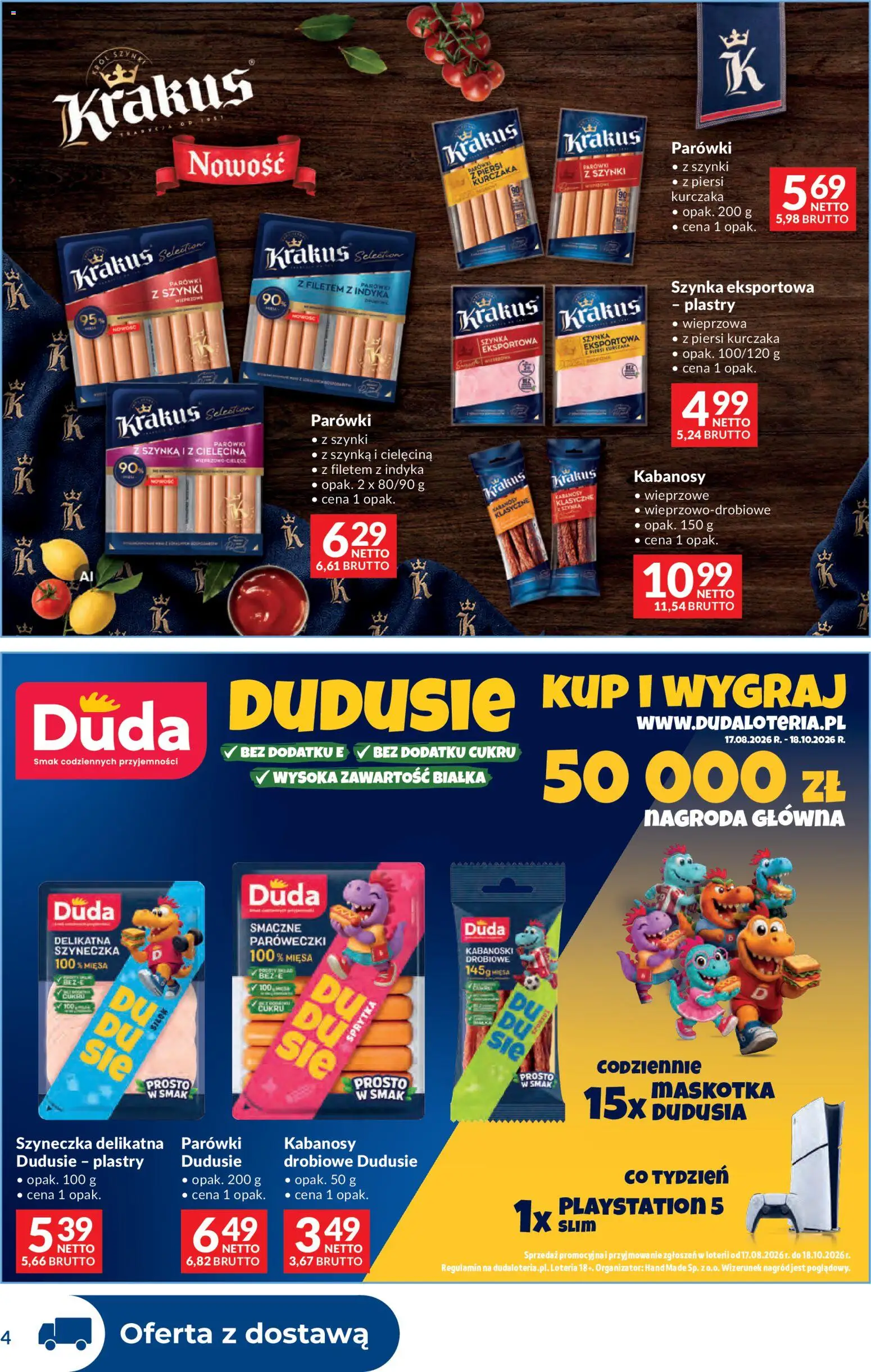 Makro gazetka - Dystrybucja do sklepów od 29.09.2026 | Strona: 4 | Produkty: Piersi, Kabanosy, Parówki, Szynka
