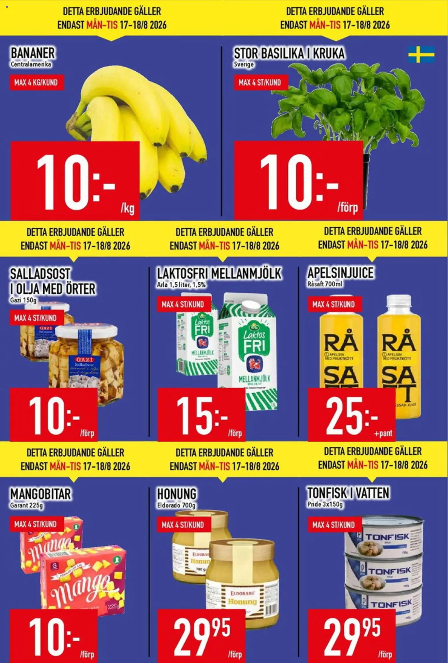Matdax reklamblad aktuell från 24/08/2026 | Sida: 2 | Produkter: Galler, Vatten, Tonfisk, Apelsin