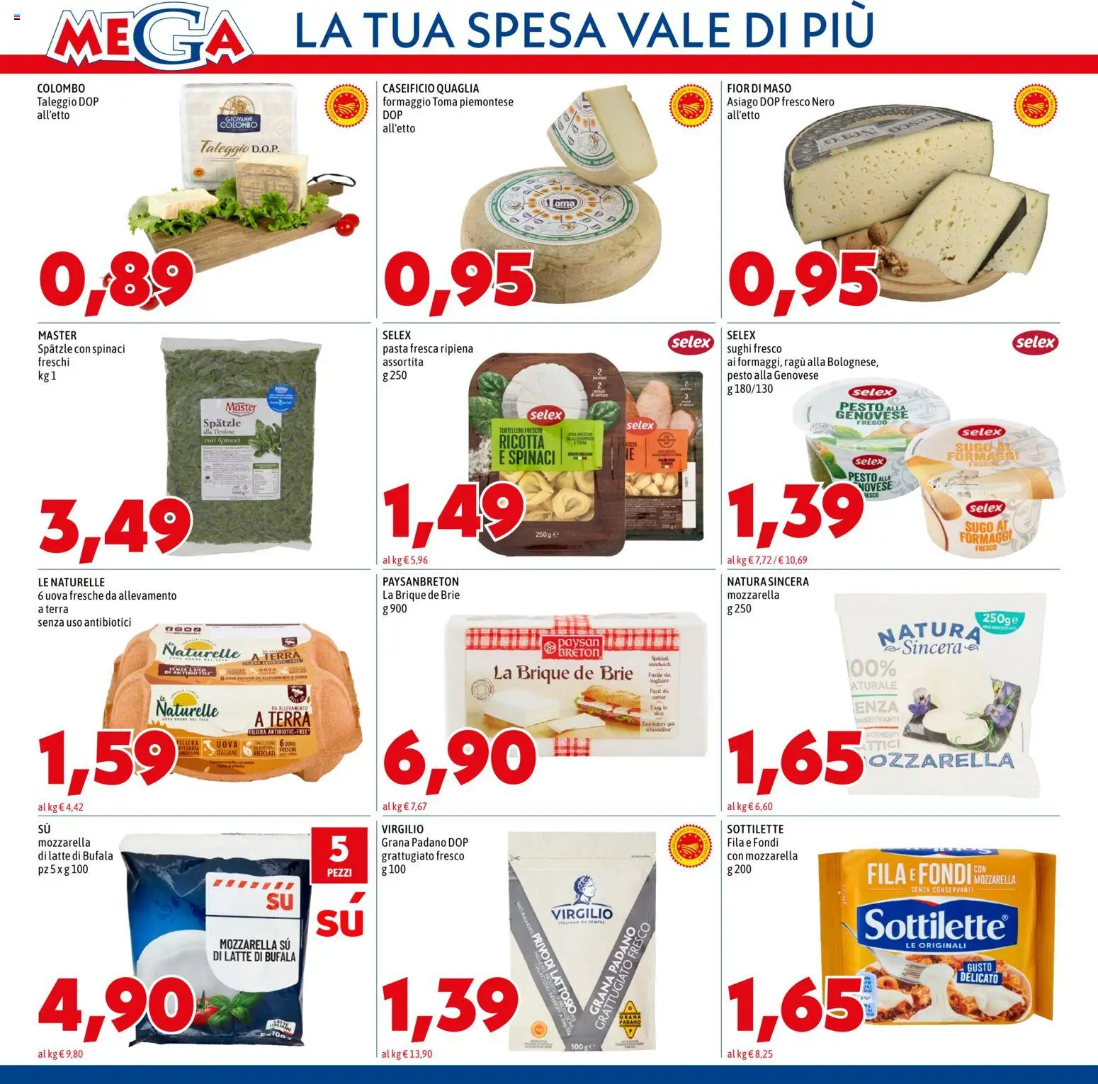 Volantino Mega del 11.06.2026 | Pagina: 4 | Prodotti: Pasta, Spinaci, Tagliere, Tortelloni